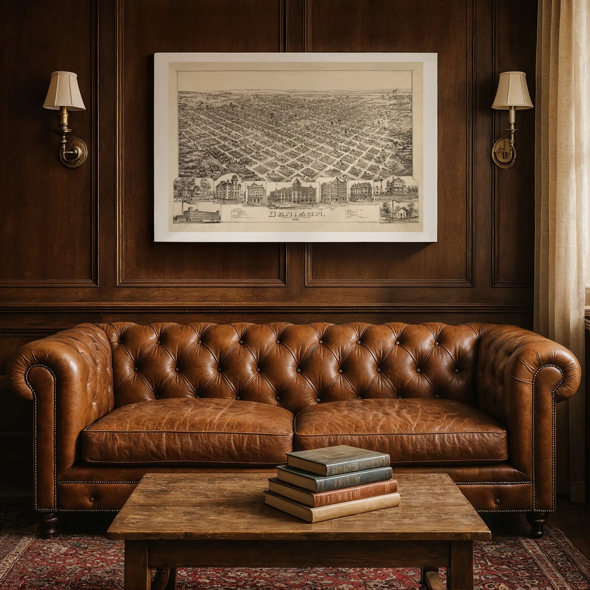 Denison Bird's-Eye Map - Vintage 1891 Texas Historical City Map