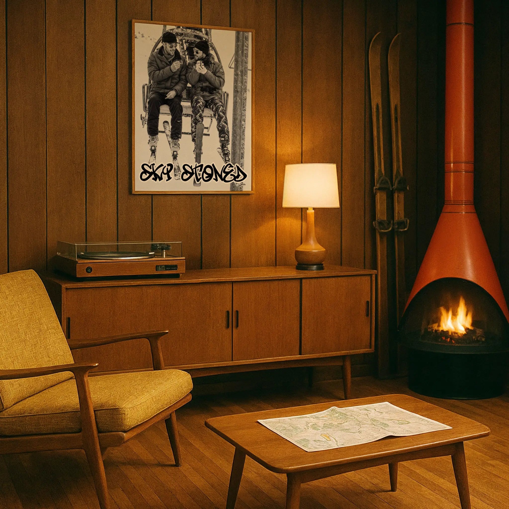 SKI STONED Art in Retro Mid-Century Den