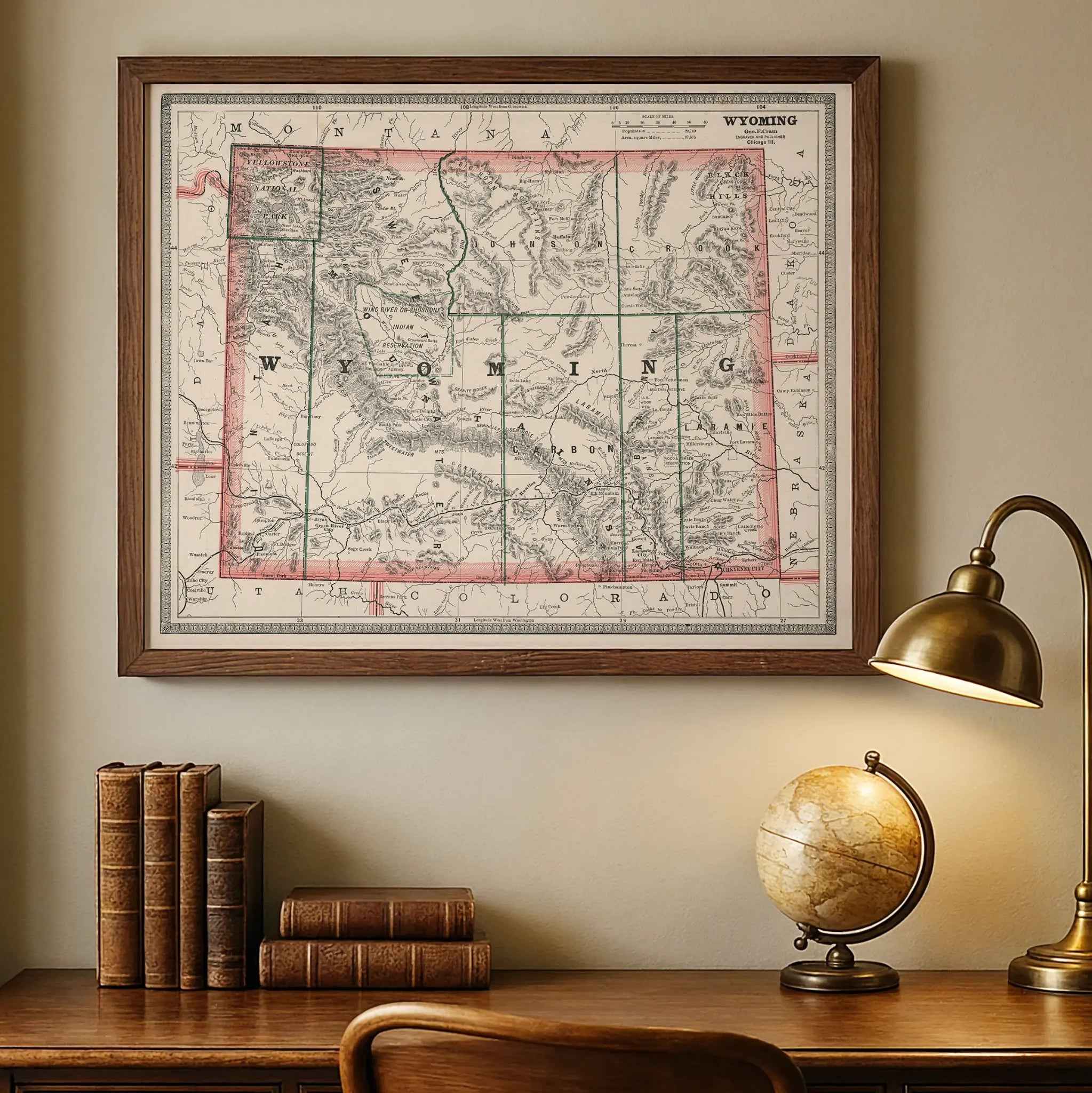 Wyoming Map - Vintage 1883 Cram Historical Territory Map