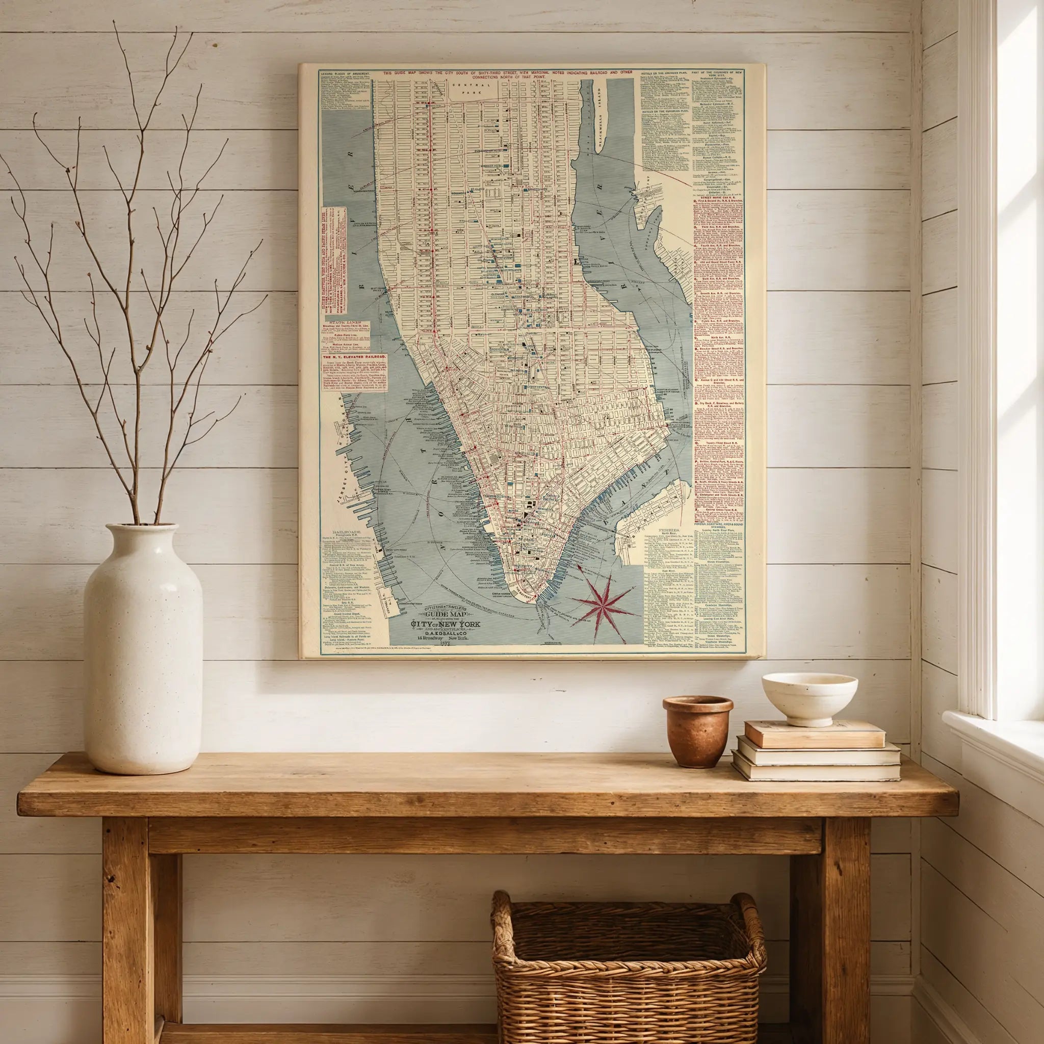 New York City Map - Vintage 1877 Citizens' & Travelers' Guide Map