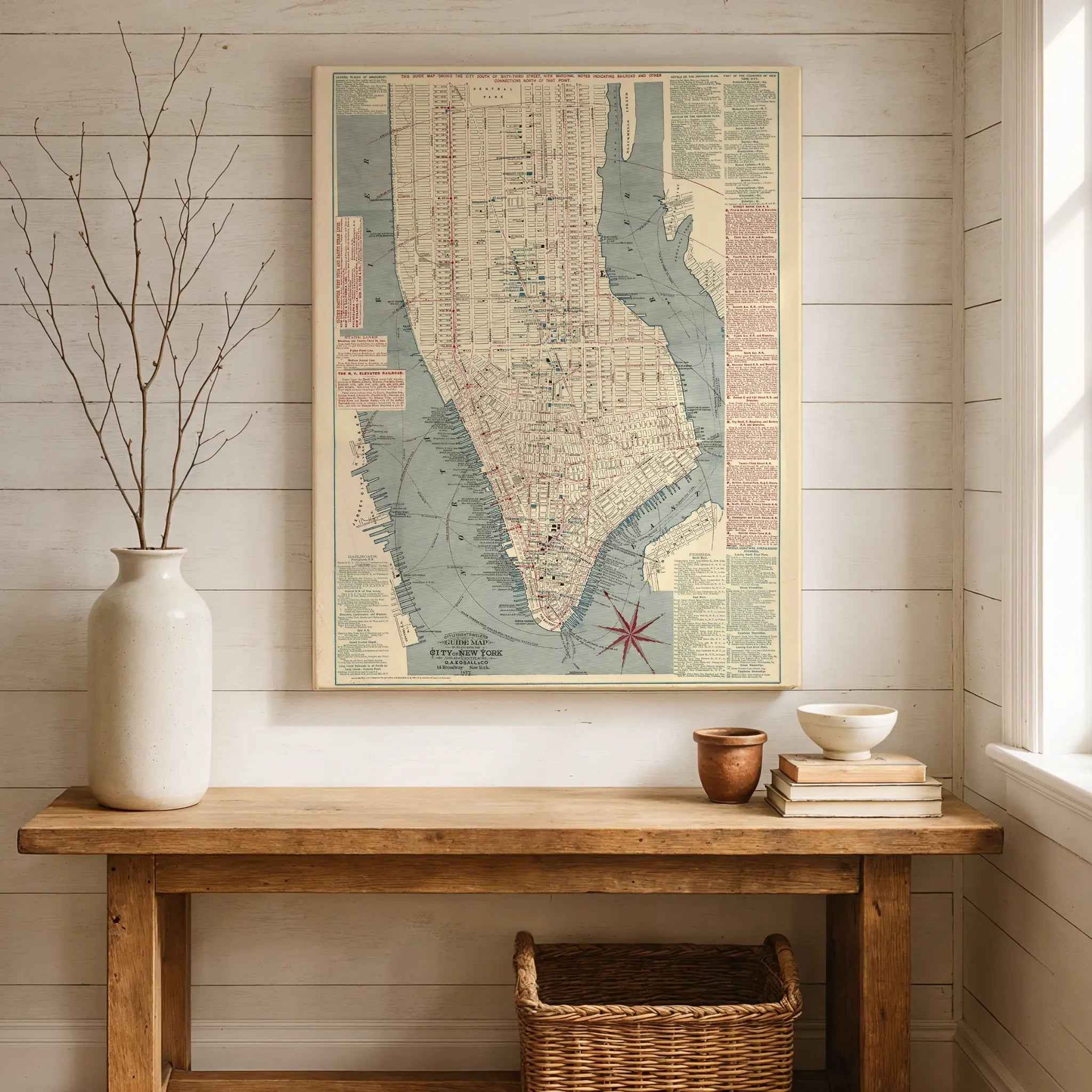 New York City Map - Vintage 1877 Citizens' & Travelers' Guide Map for Collectors