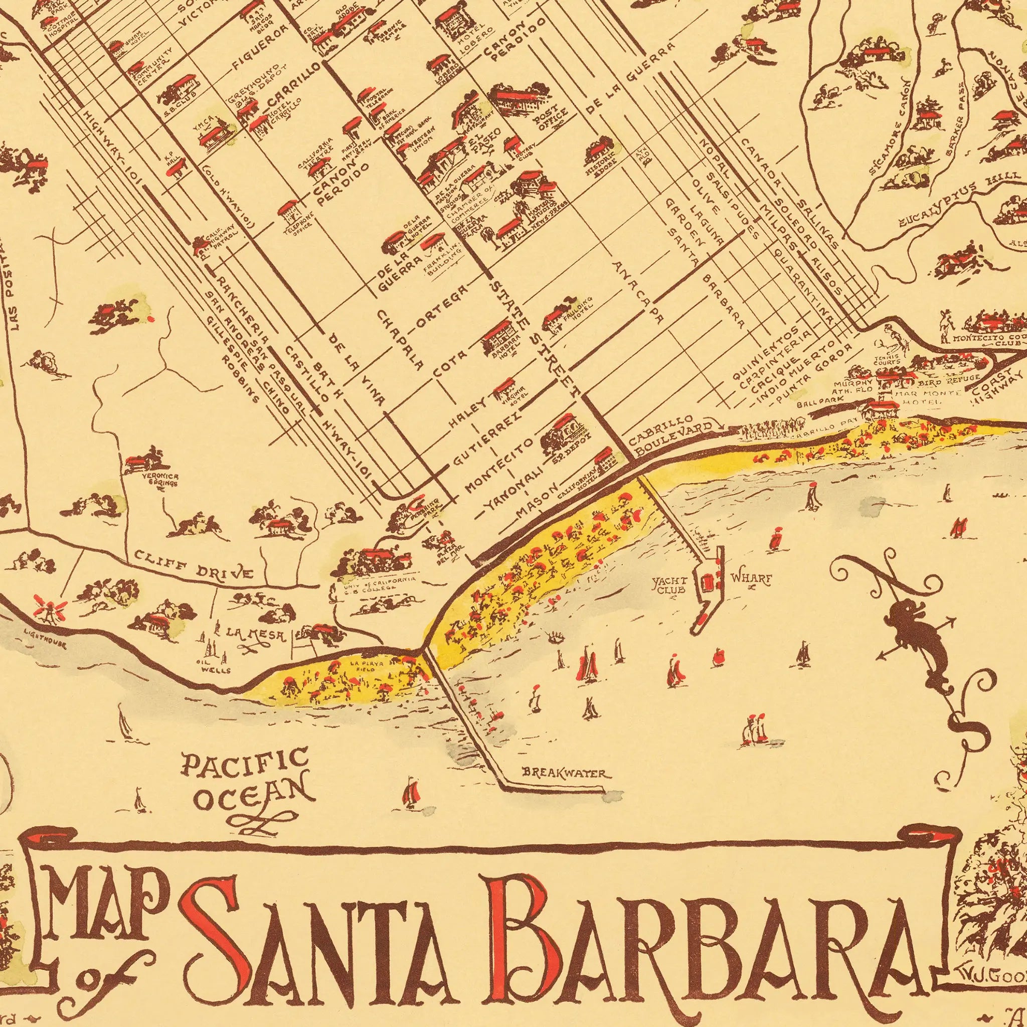 Santa Barbara Map - Vintage 1945 Fiesta & Old Spanish Days Pictorial Map