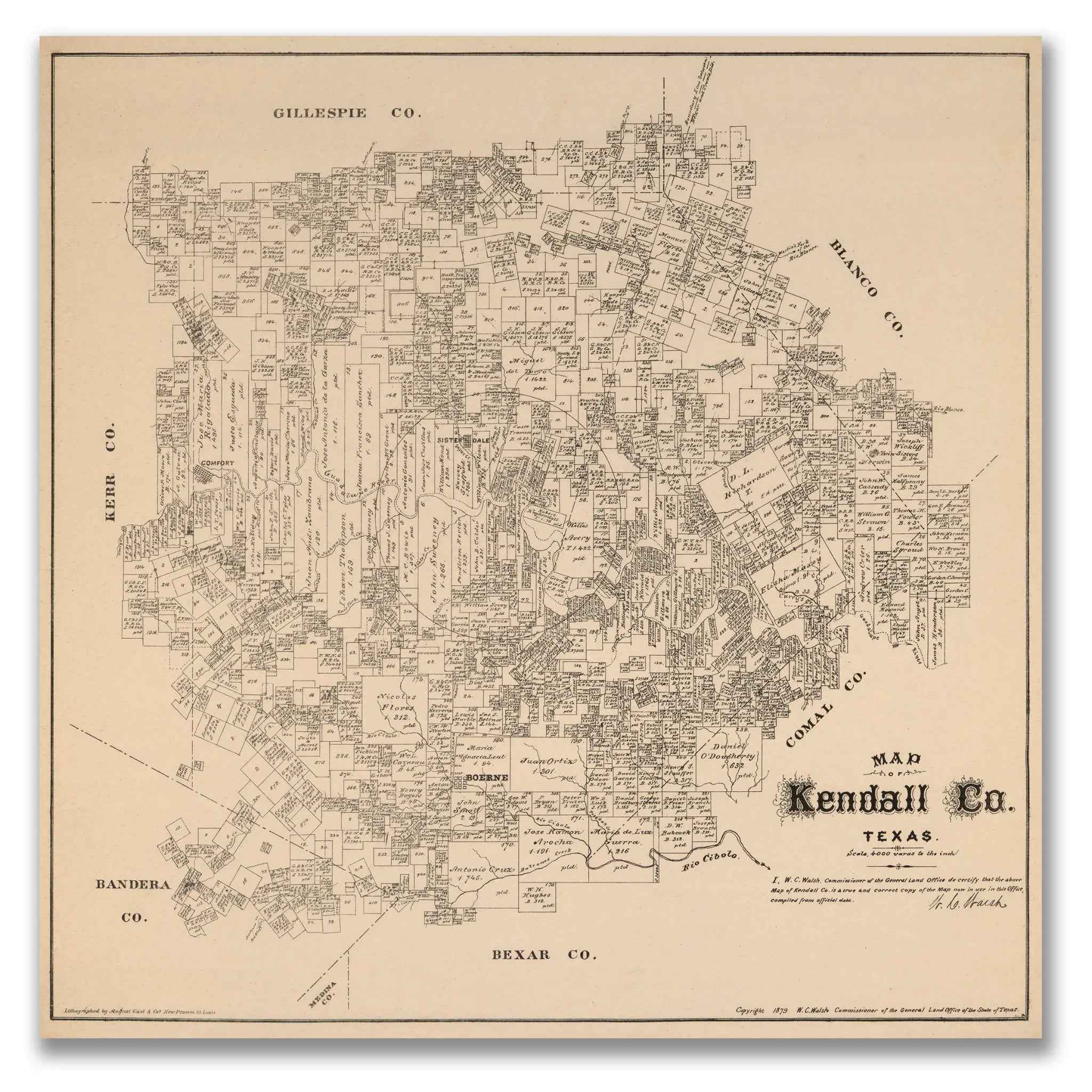 Kendall County Vintage Map - 1879 Texas General Land Office Map