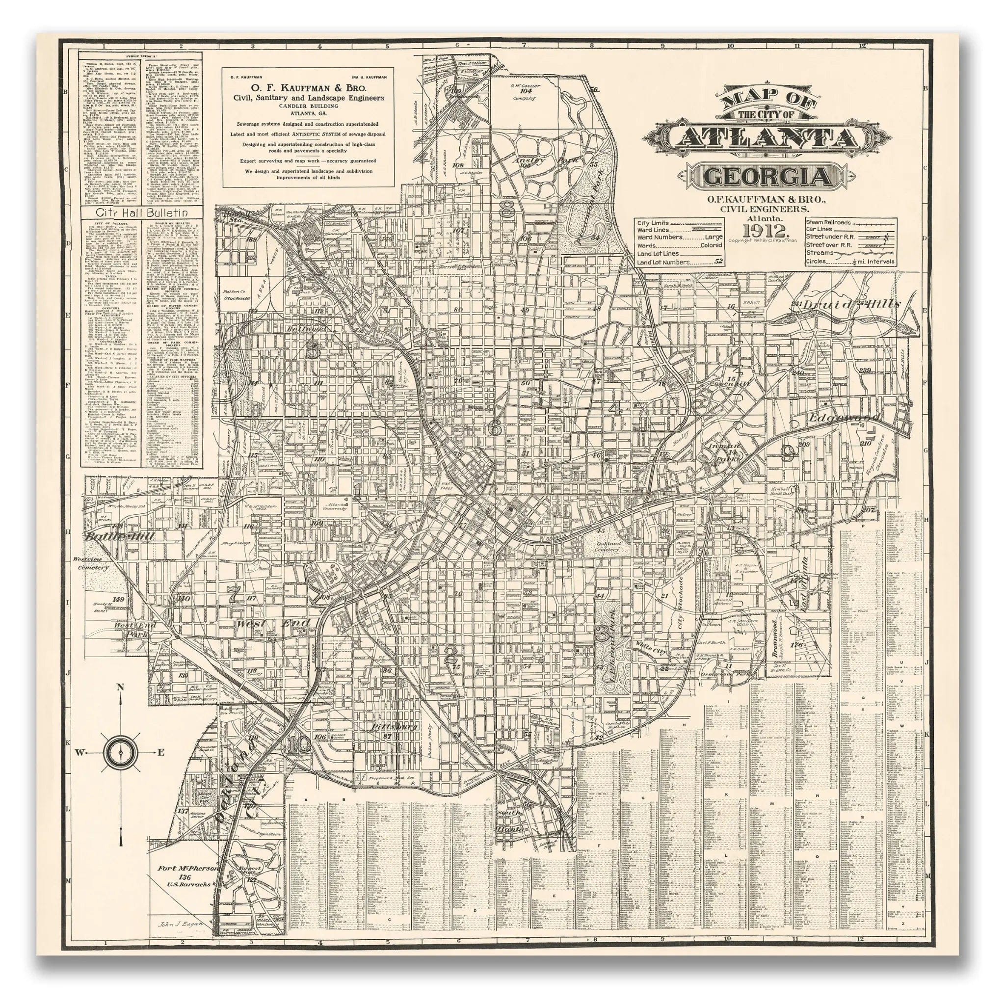 Atlanta Vintage Map 1912 - Historic Georgia City Map - Archive Prints