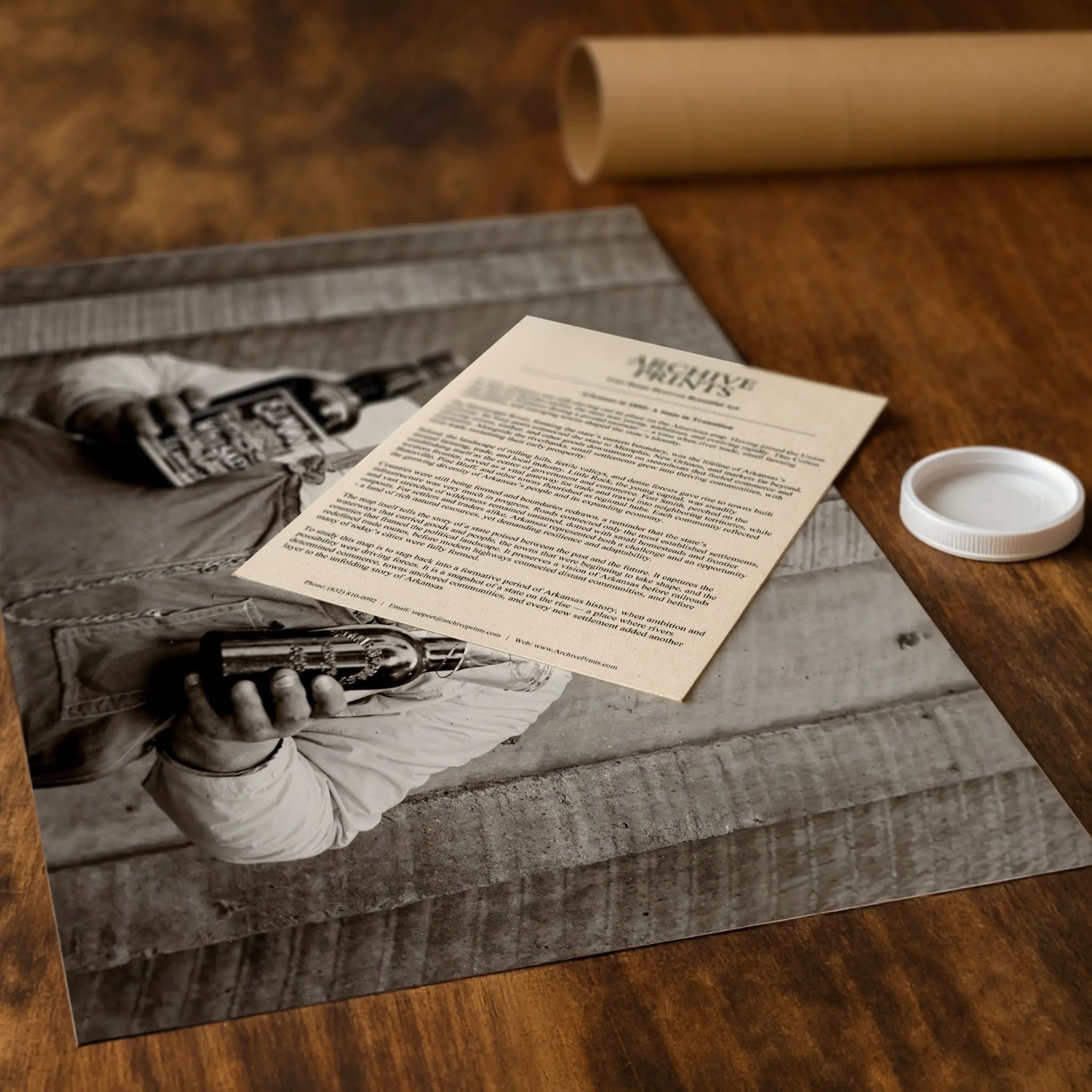 Professional packaging for prohibition photograph with tube and historical documentation materials