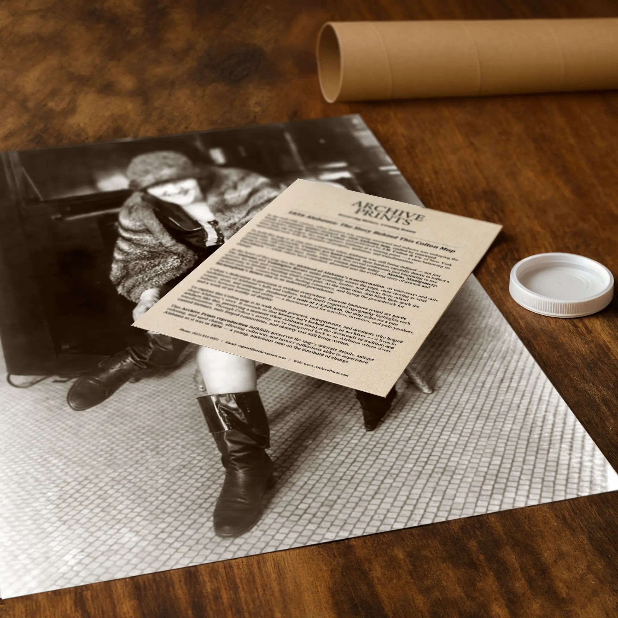 Professional packaging for prohibition photograph with tube and historical documentation materials
