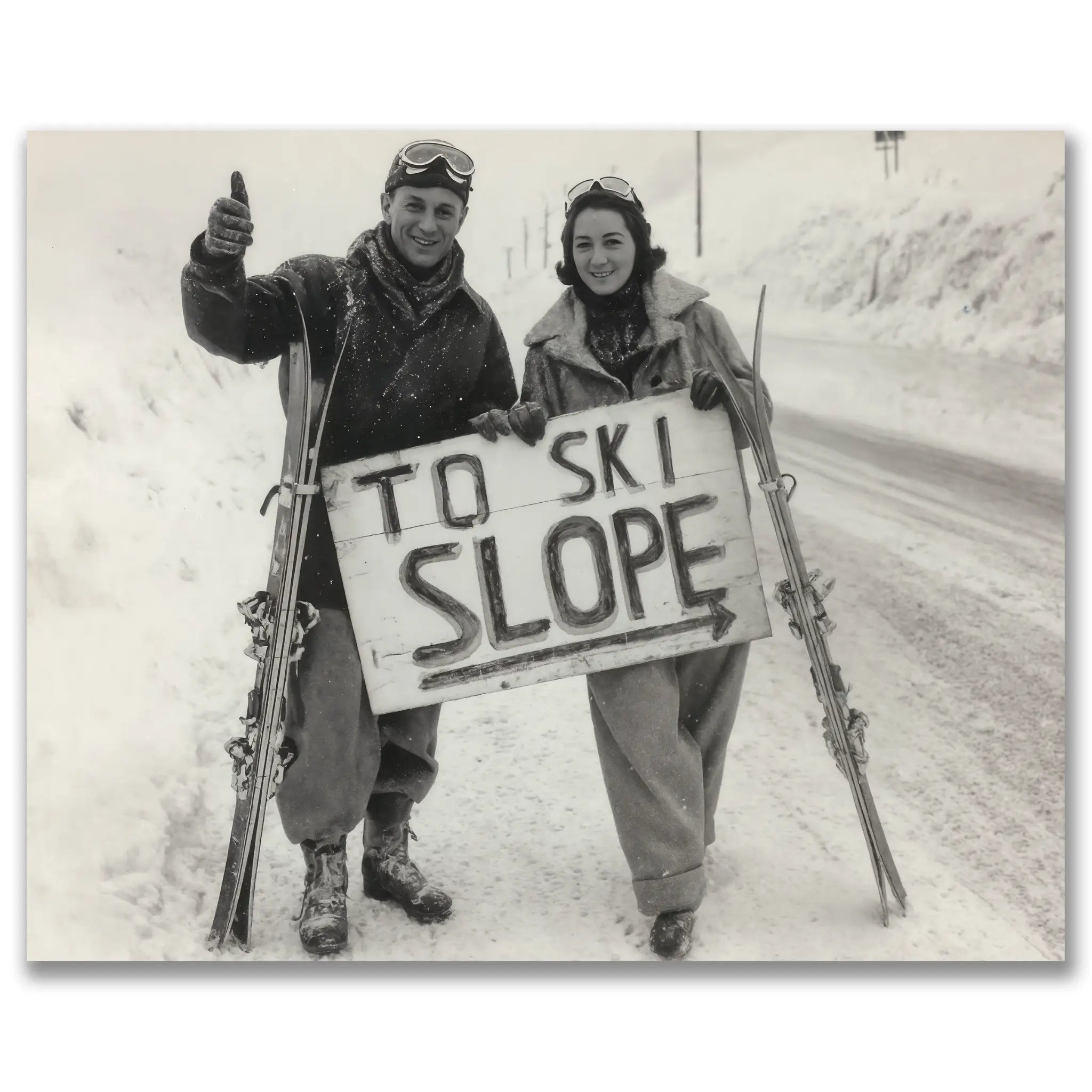 To Ski Slope - Vintage Skiing Couple Photography - Main Image