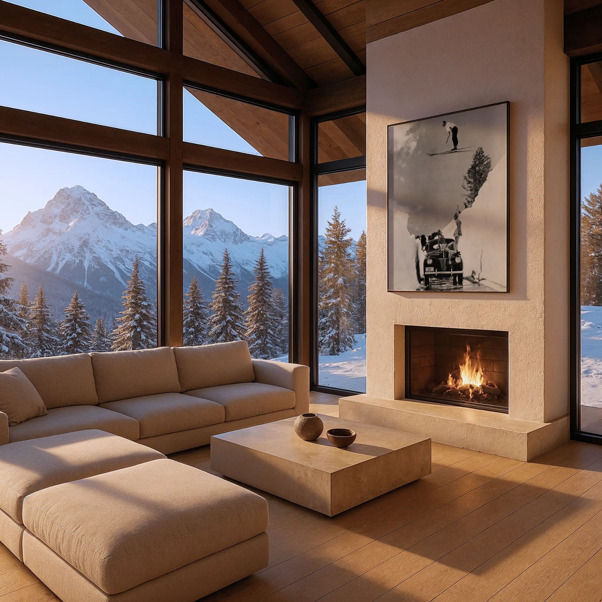 Vintage Ski Jump Photo in Chalet Panoramic Windows