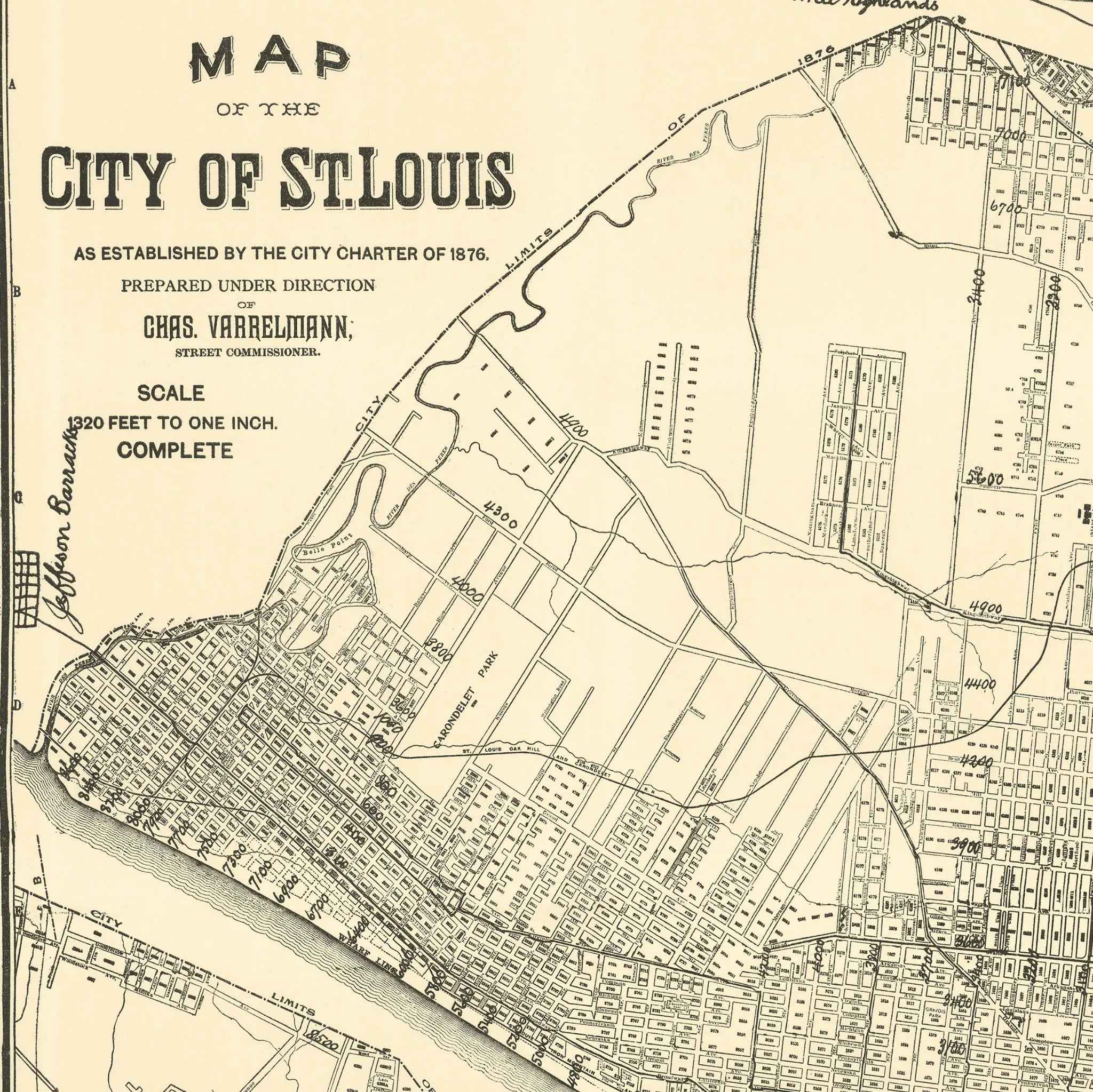 St. Louis Vintage Map 1876 - Historical City Charter Map by Charles Varrelmann