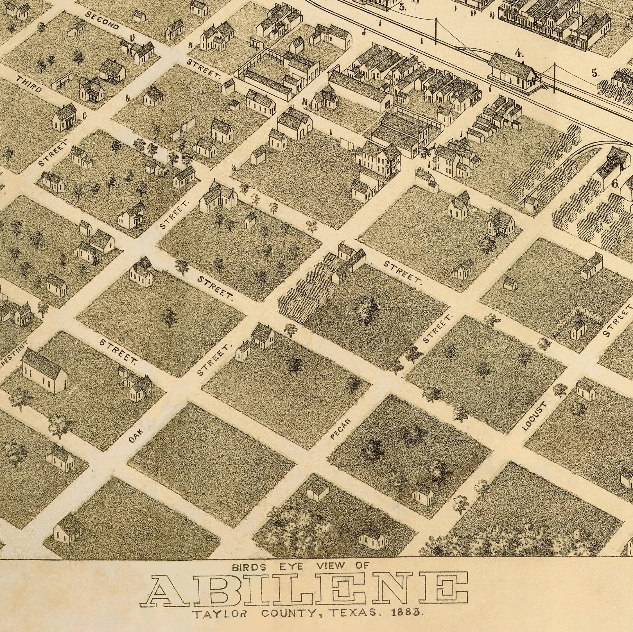 Abilene Bird's-Eye Map - Vintage 1883 Texas Historical City Map