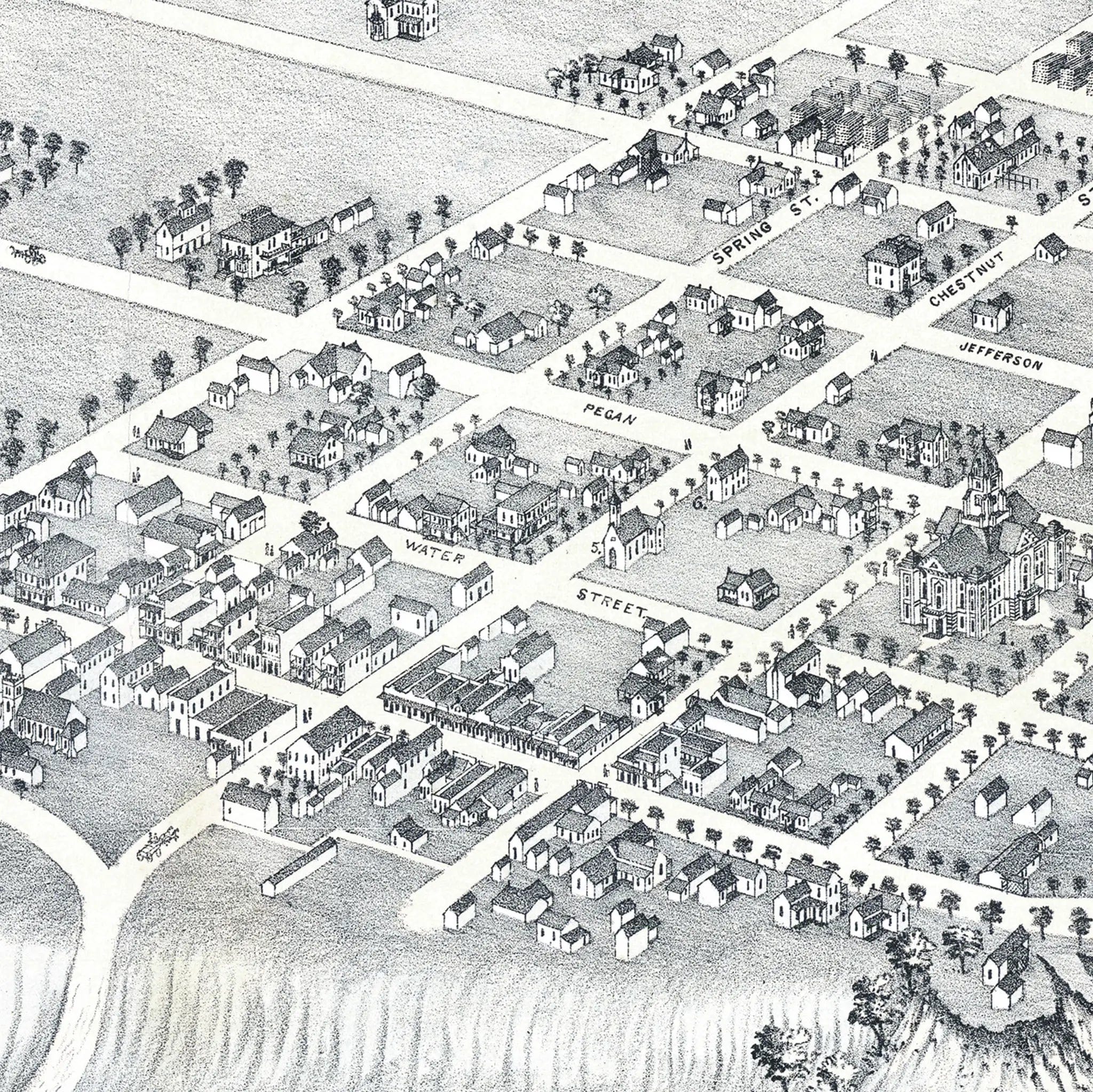 Bastrop Texas Historical Map - Vintage 1887 Koch Central Texas Bird's-Eye View - Archive Prints