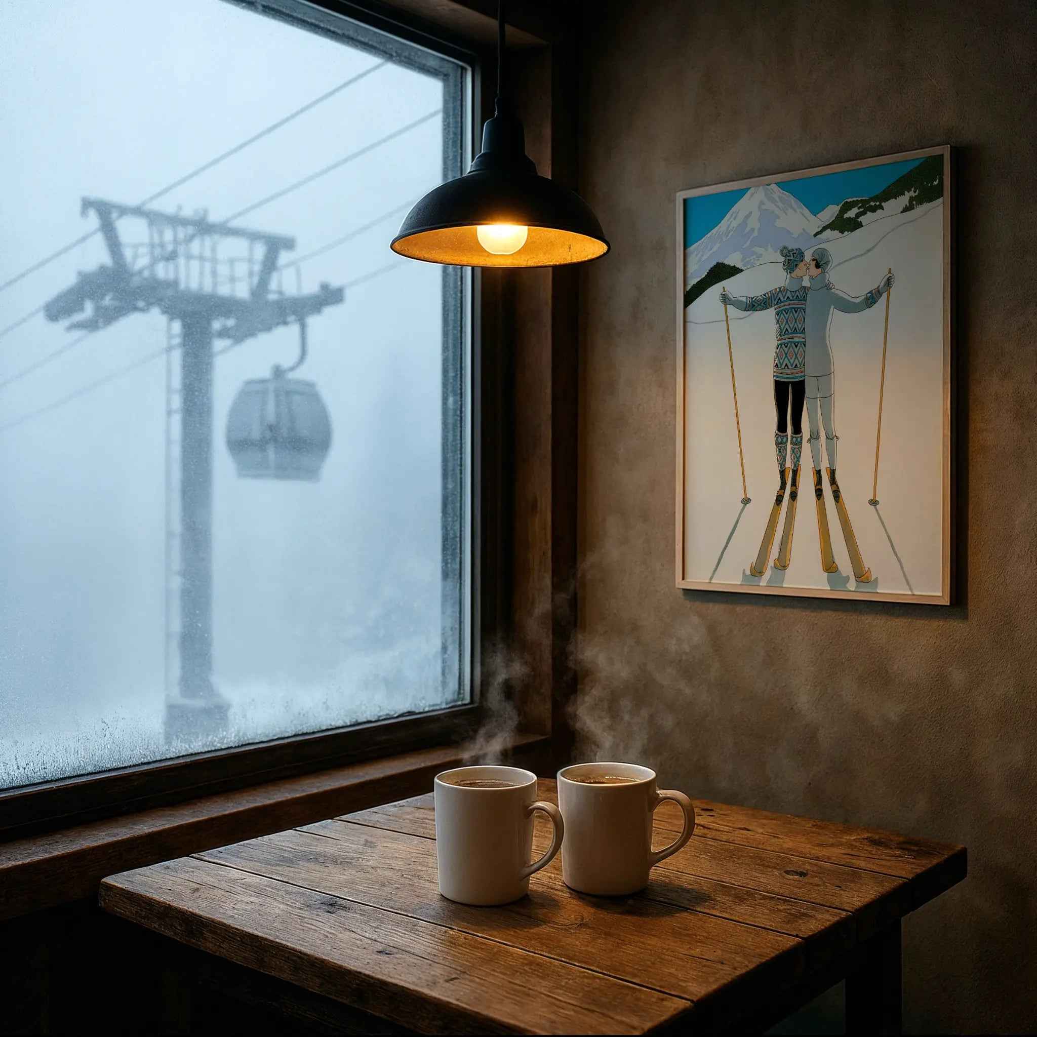 Art Deco Skiing Poster - Vintage Alpine Romance Artwork