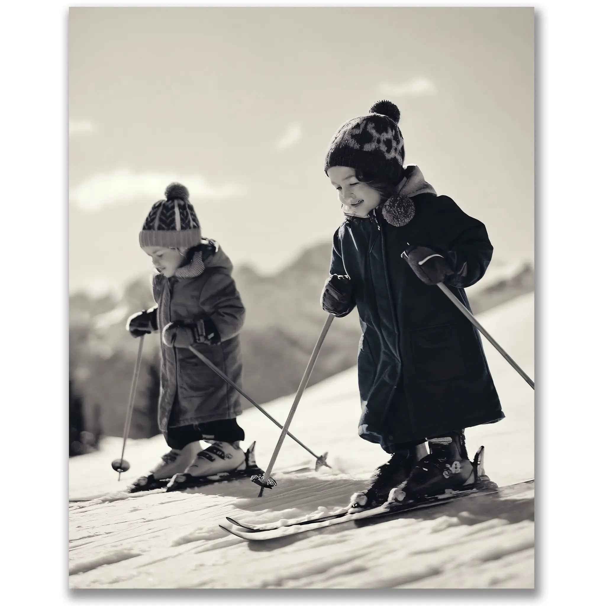 Vintage Children Skiing Photo - Young Adventurers in Action