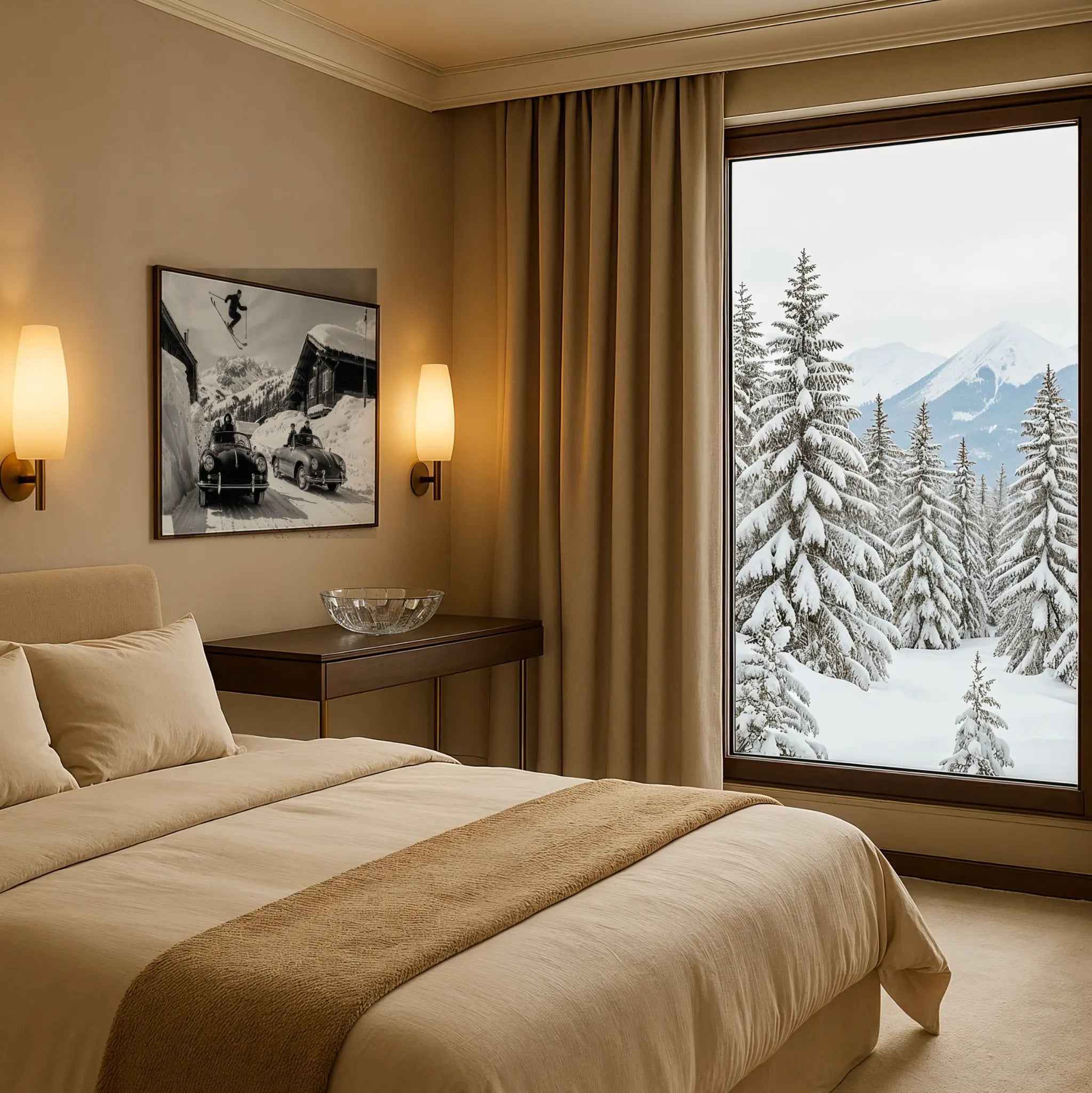 Vintage Ski Jump Photograph Featuring Porsche - Alpine Automotive Adventure