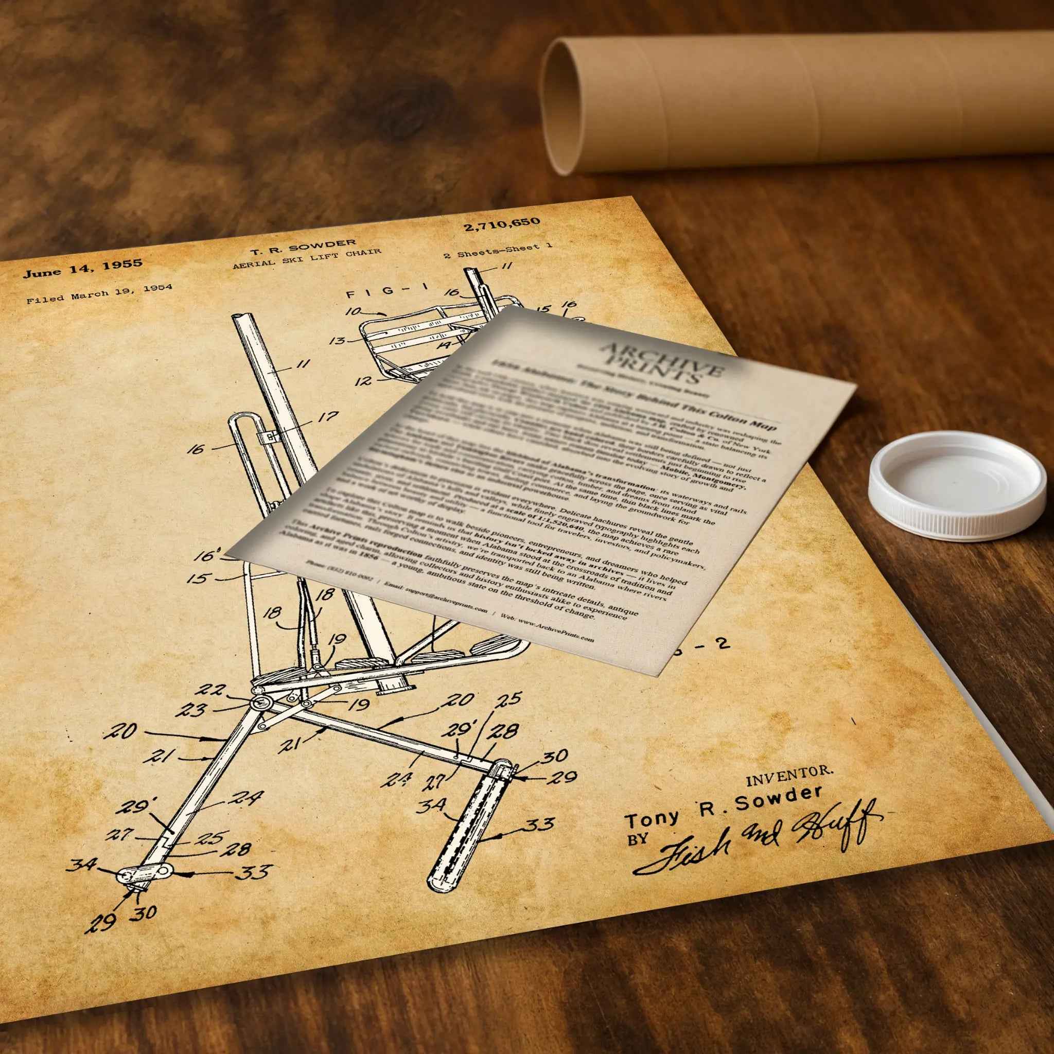 Vintage Ski Lift Patent Print - 1955 Aerial Chair Lift Blueprint Art