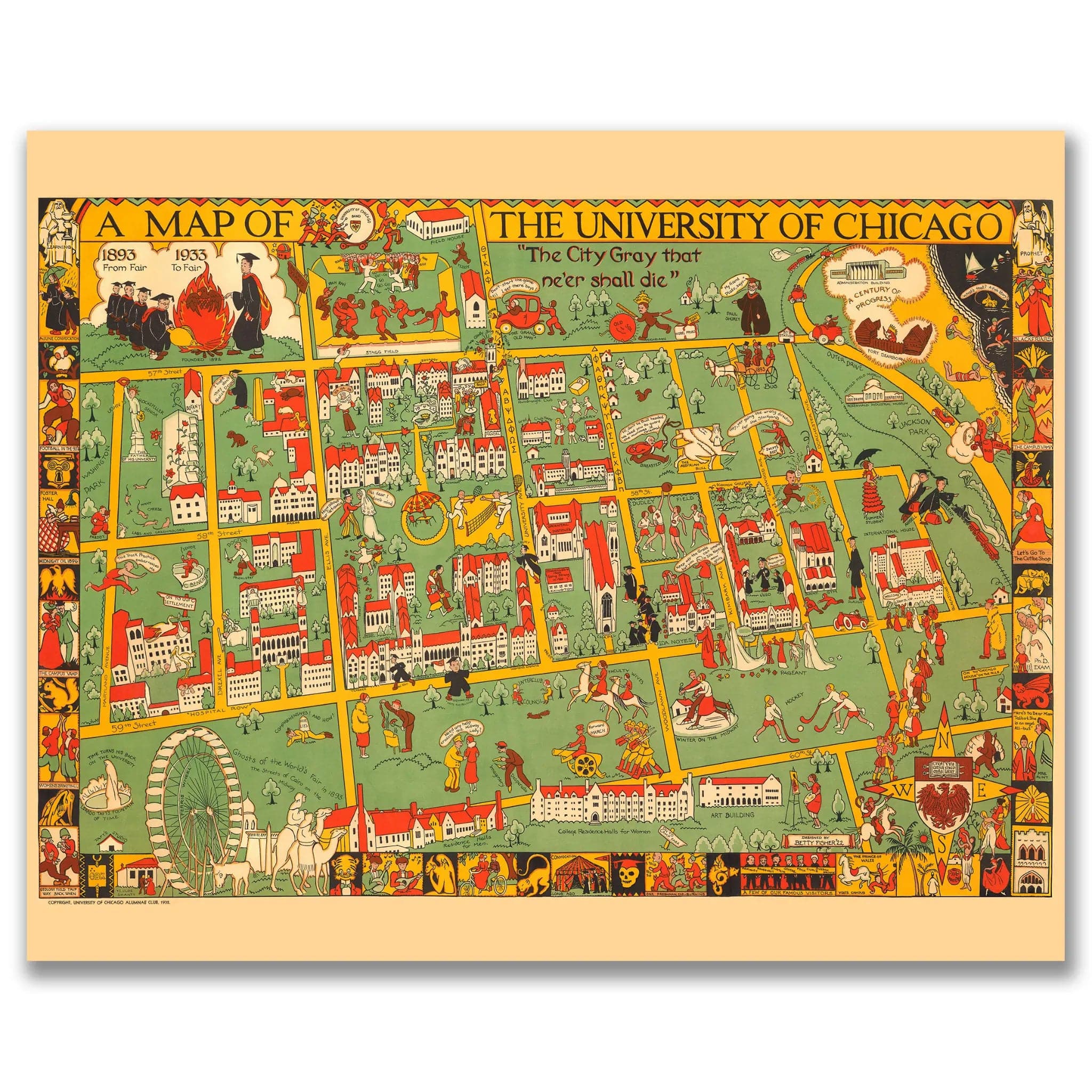 University of Chicago Vintage Map - 1932 Illustrated Campus Map