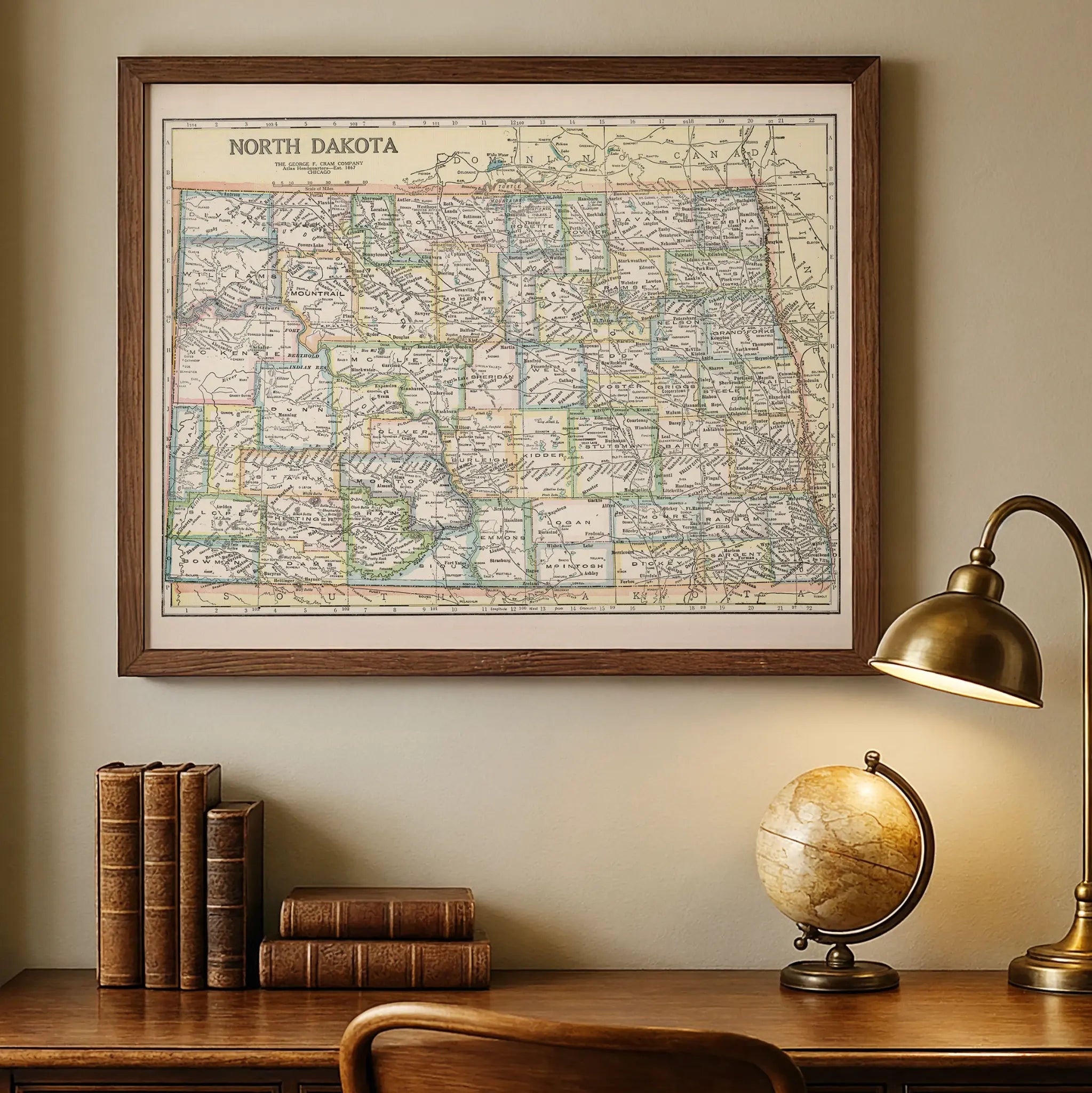 North Dakota Map - Farmhouse Setting