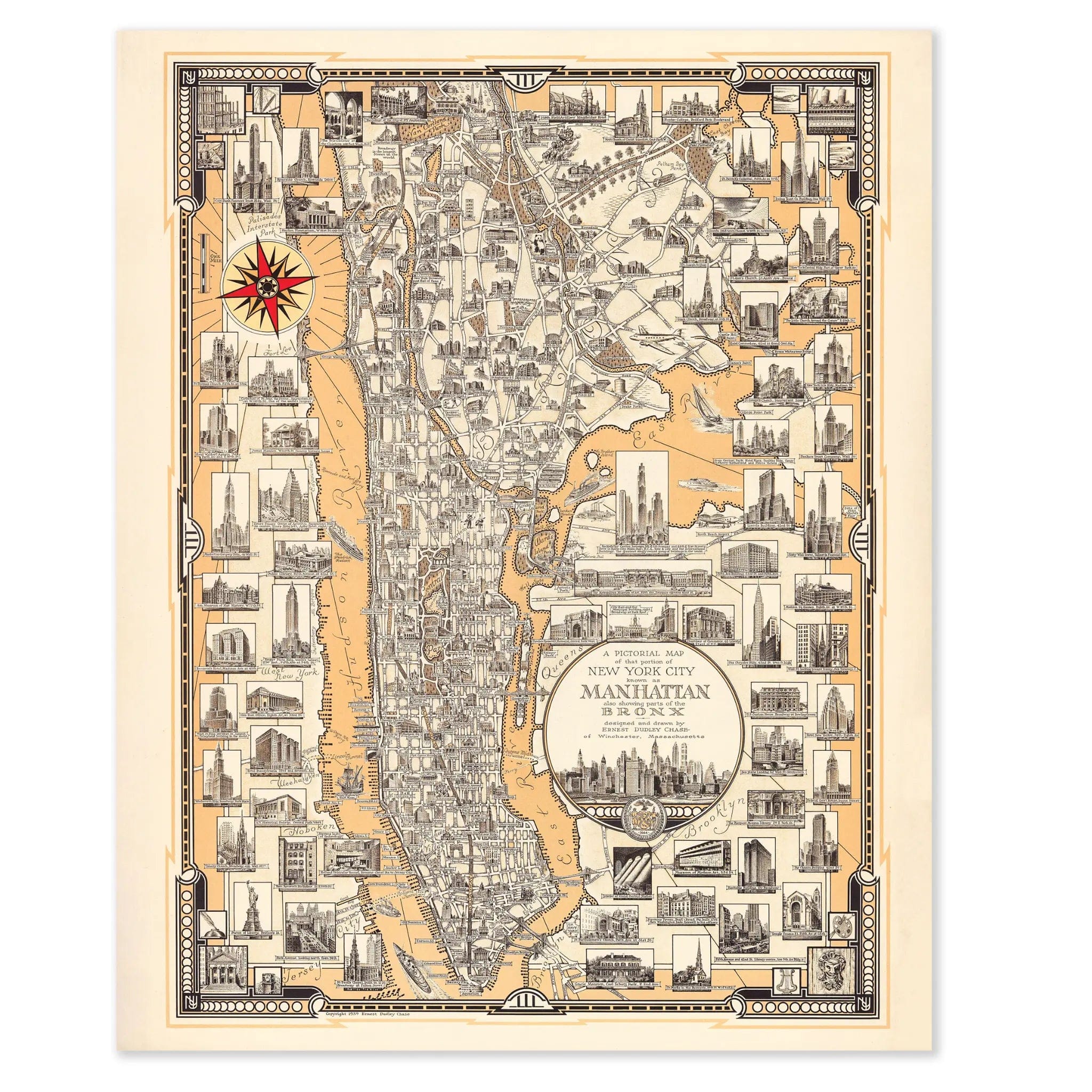 Manhattan Pictorial Map - Vintage 1939 New York City Map for Collectors - Archive Prints