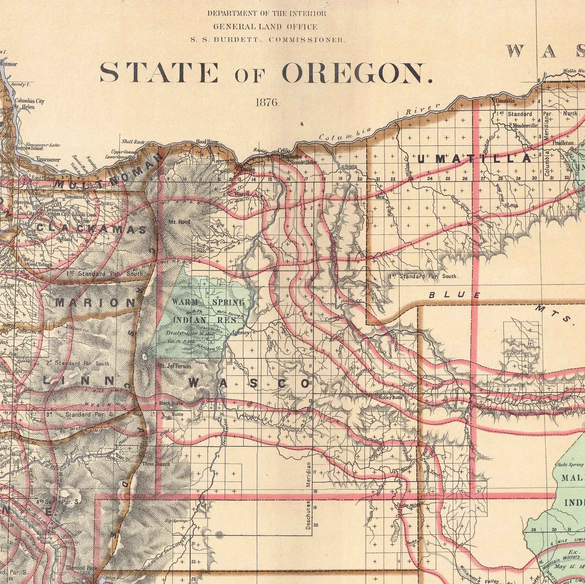 Oregon Map - Vintage 1876 Department of Interior Historical Map