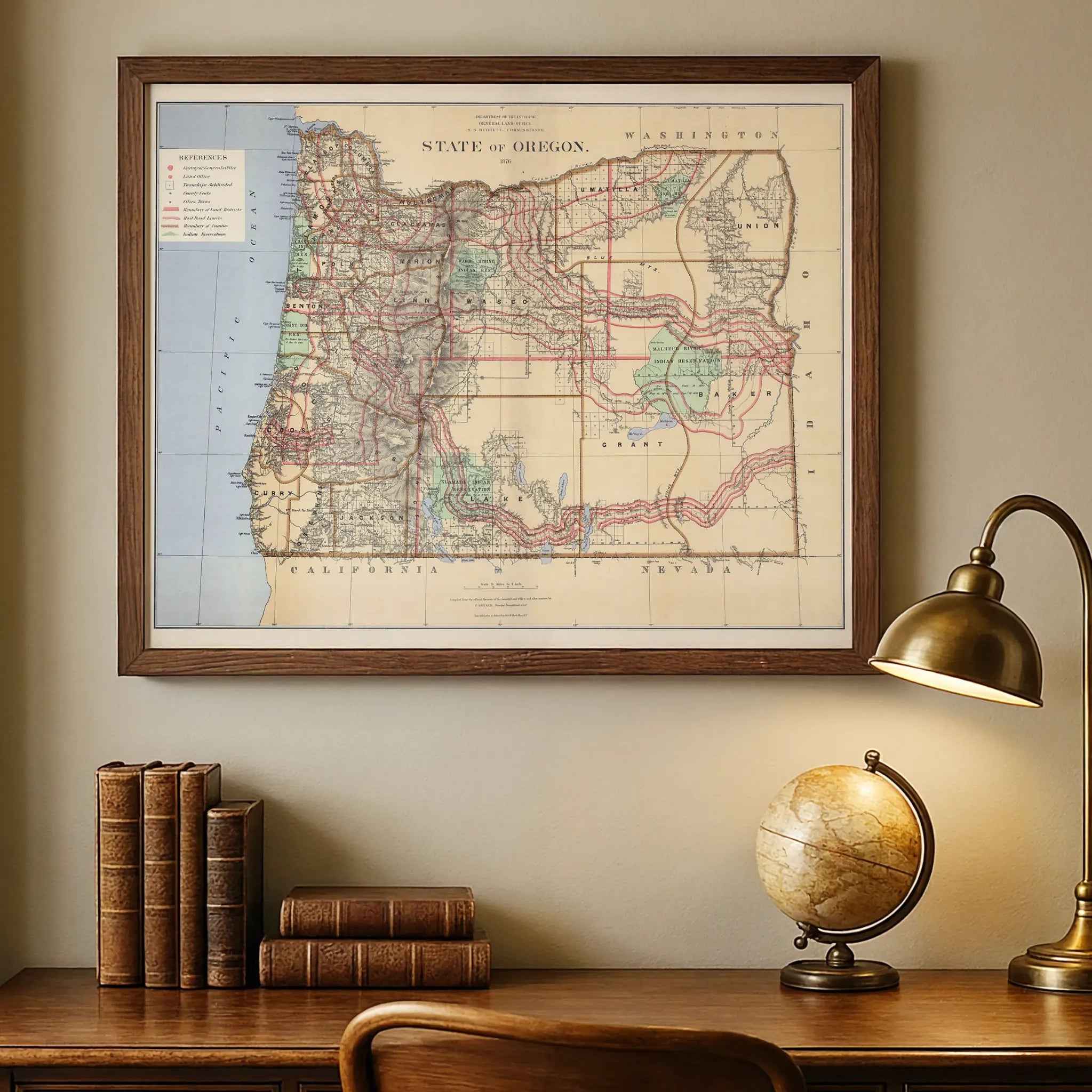 Oregon Map - Vintage 1876 Department of Interior Historical Map