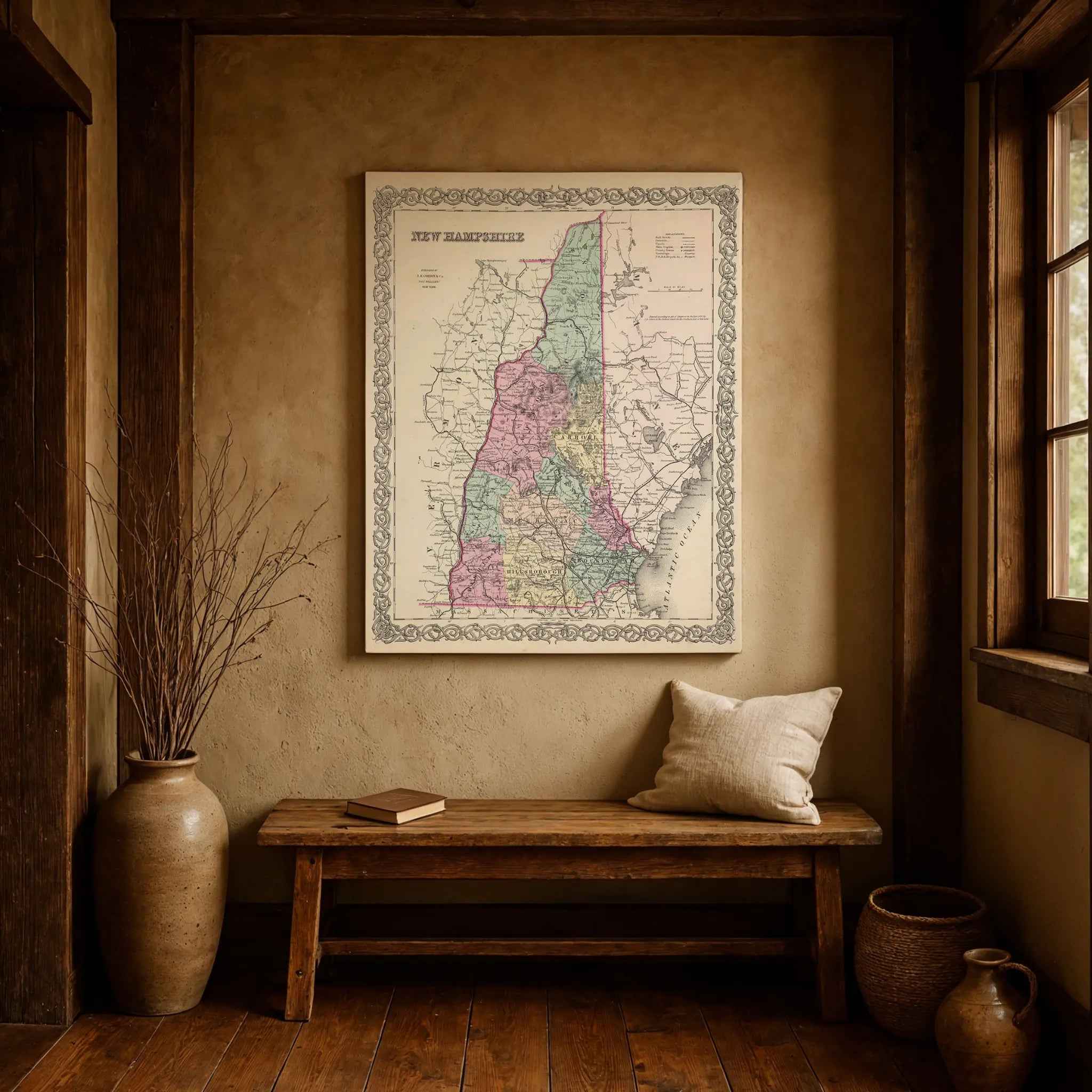 New Hampshire Map - Vintage 1856 Historical Map by Colton for Collectors and Decor