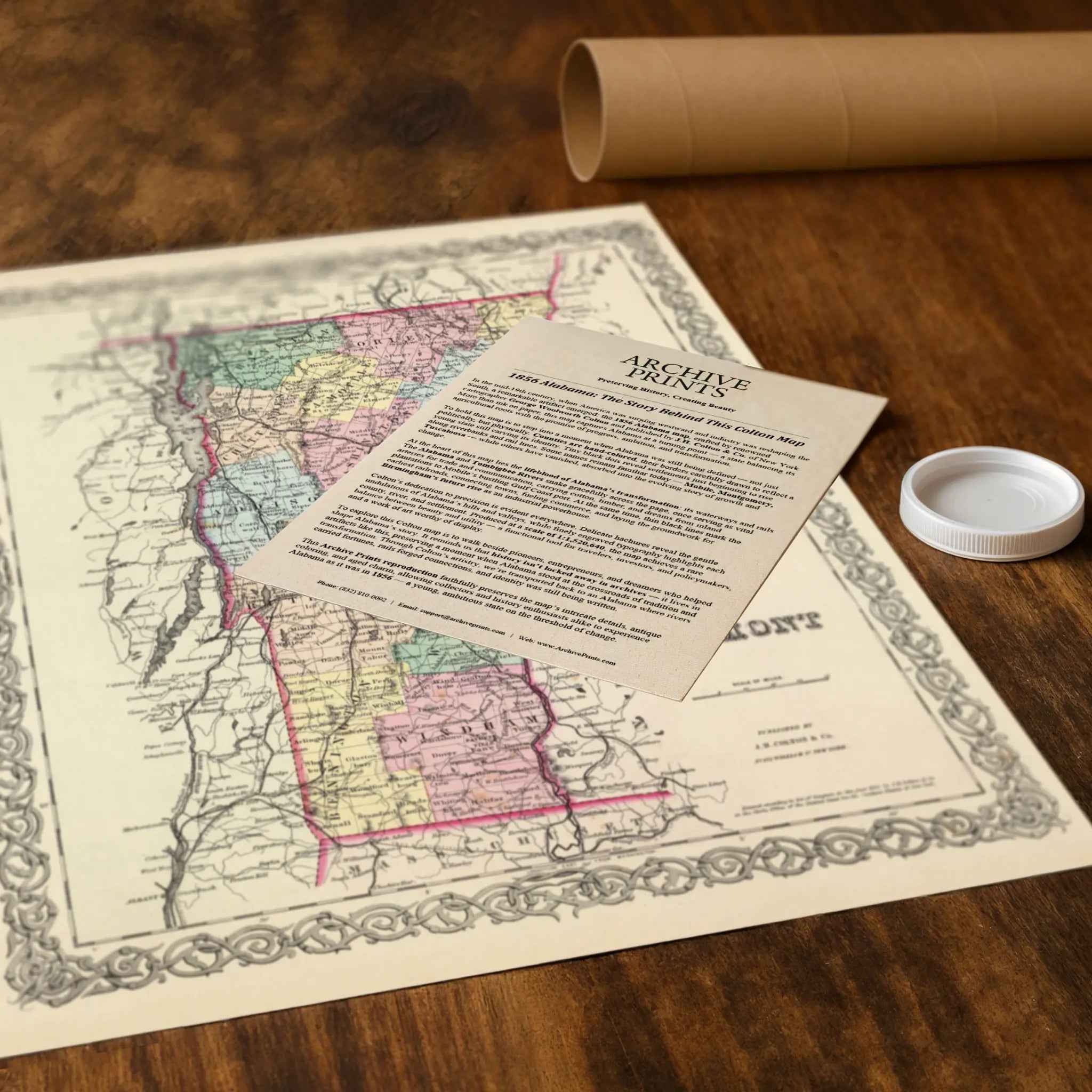 Vermont Map - Vintage 1855 Colton Historical Map for Home Decor