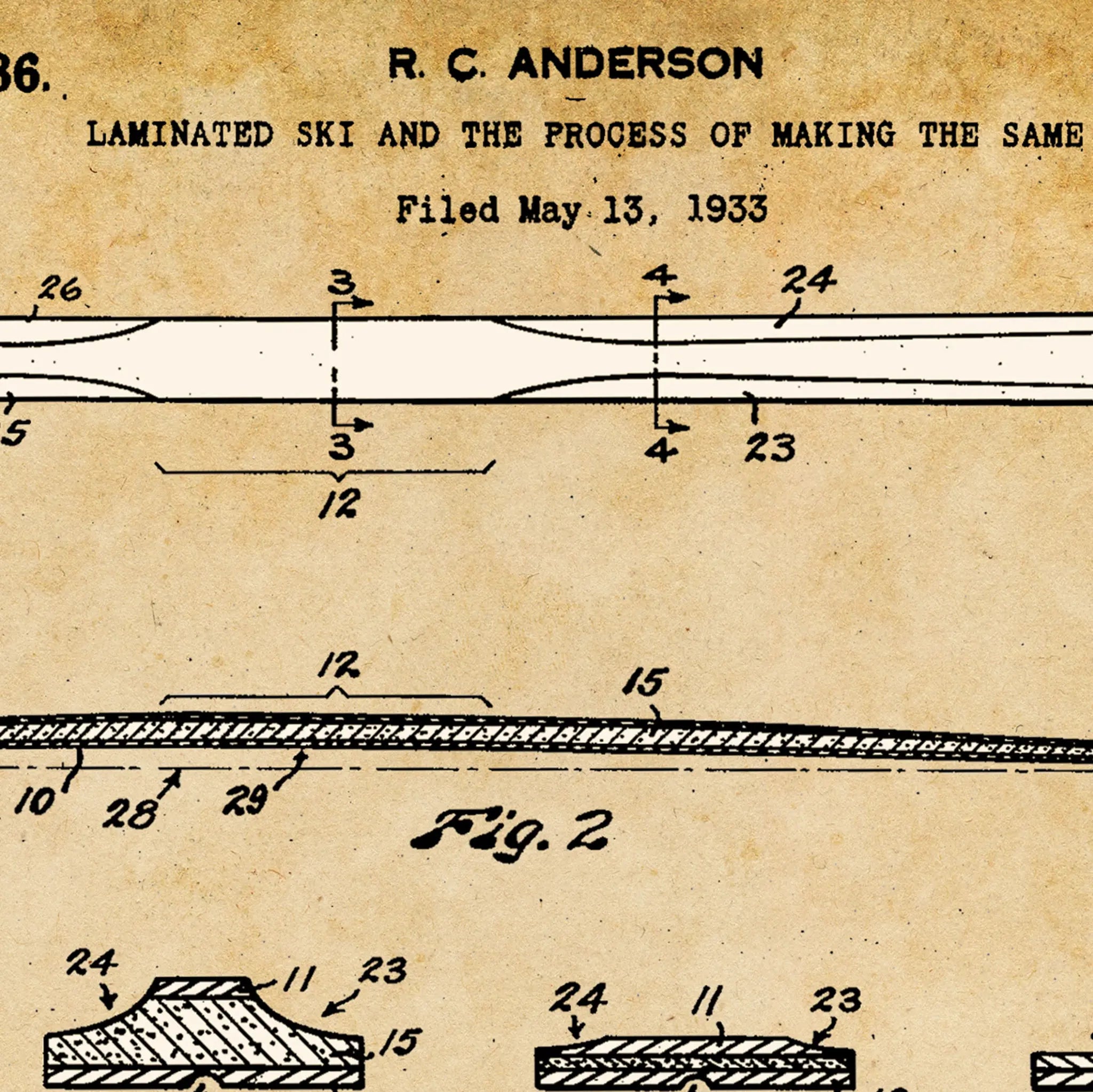 Vintage Ski Patent Anderson Detail Close-Up
