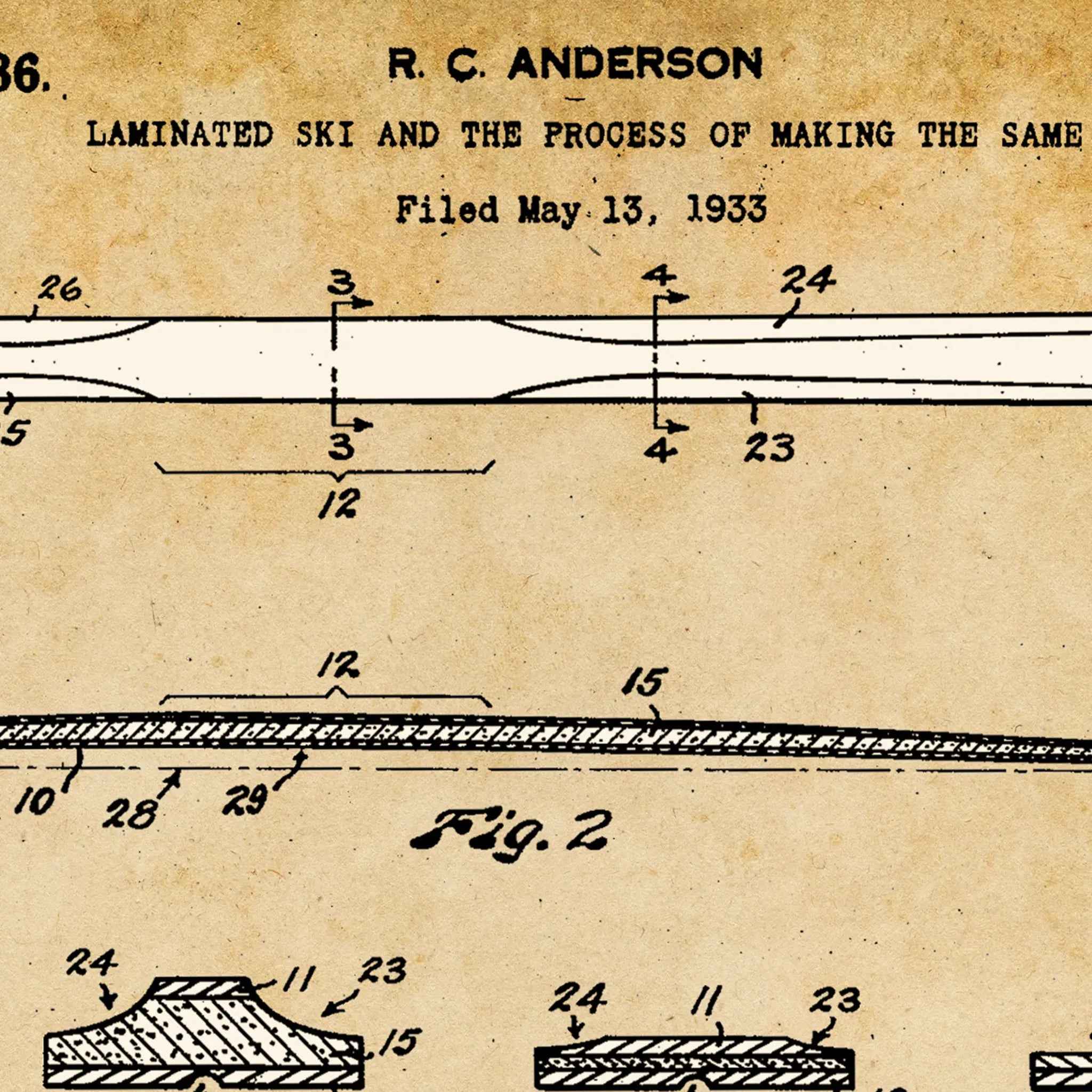 Vintage Ski Patent by R.C. Anderson - Classic Innovation Blueprint