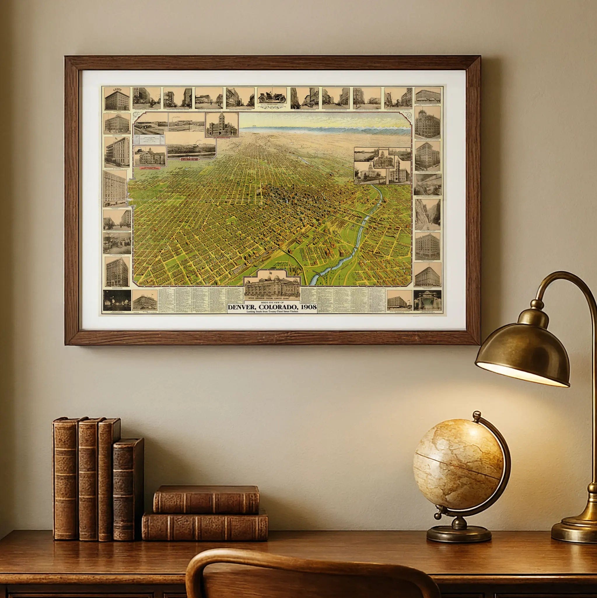 Denver Vintage Bird's-Eye Map - 1908 Colorado Historical City Map - Archive Prints