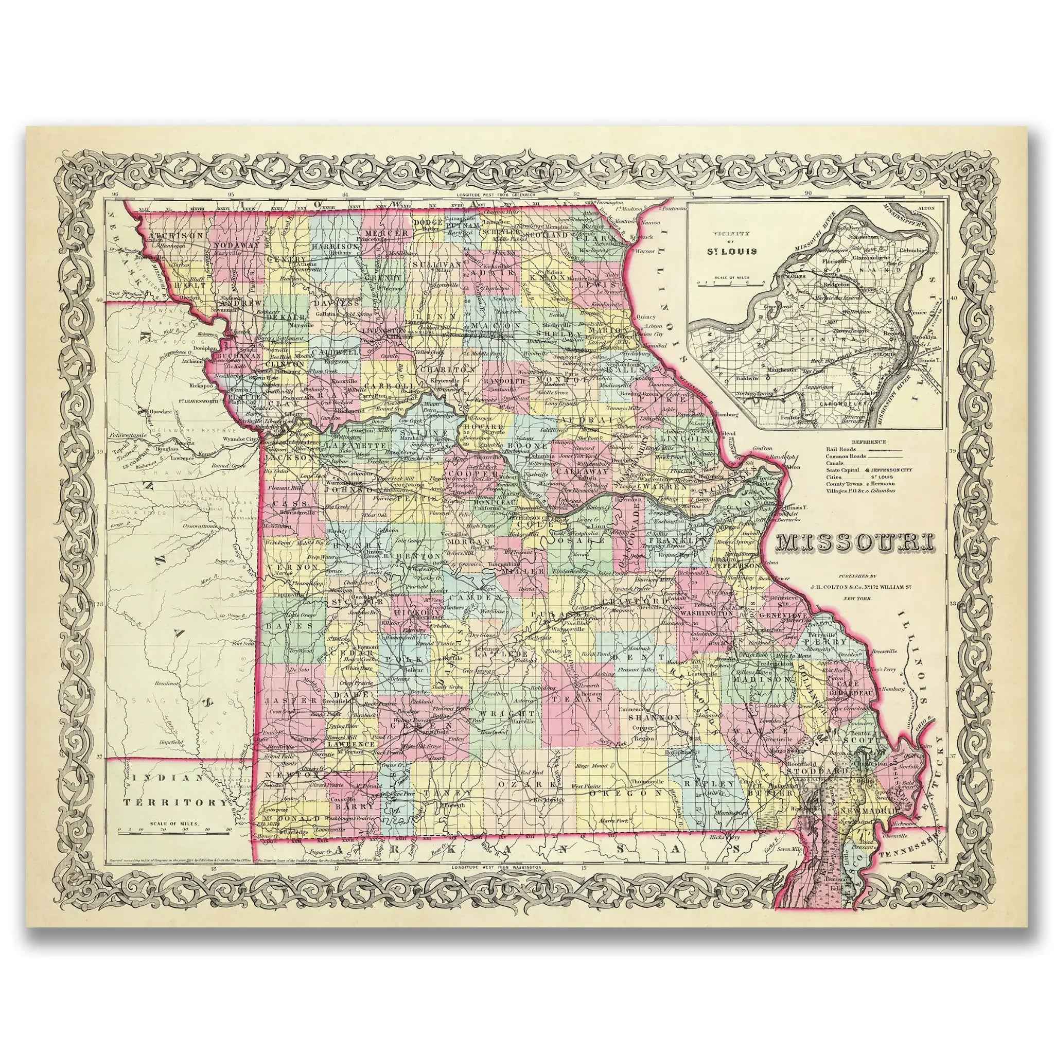 Missouri Map - Vintage State Map by Colton for Home Decor