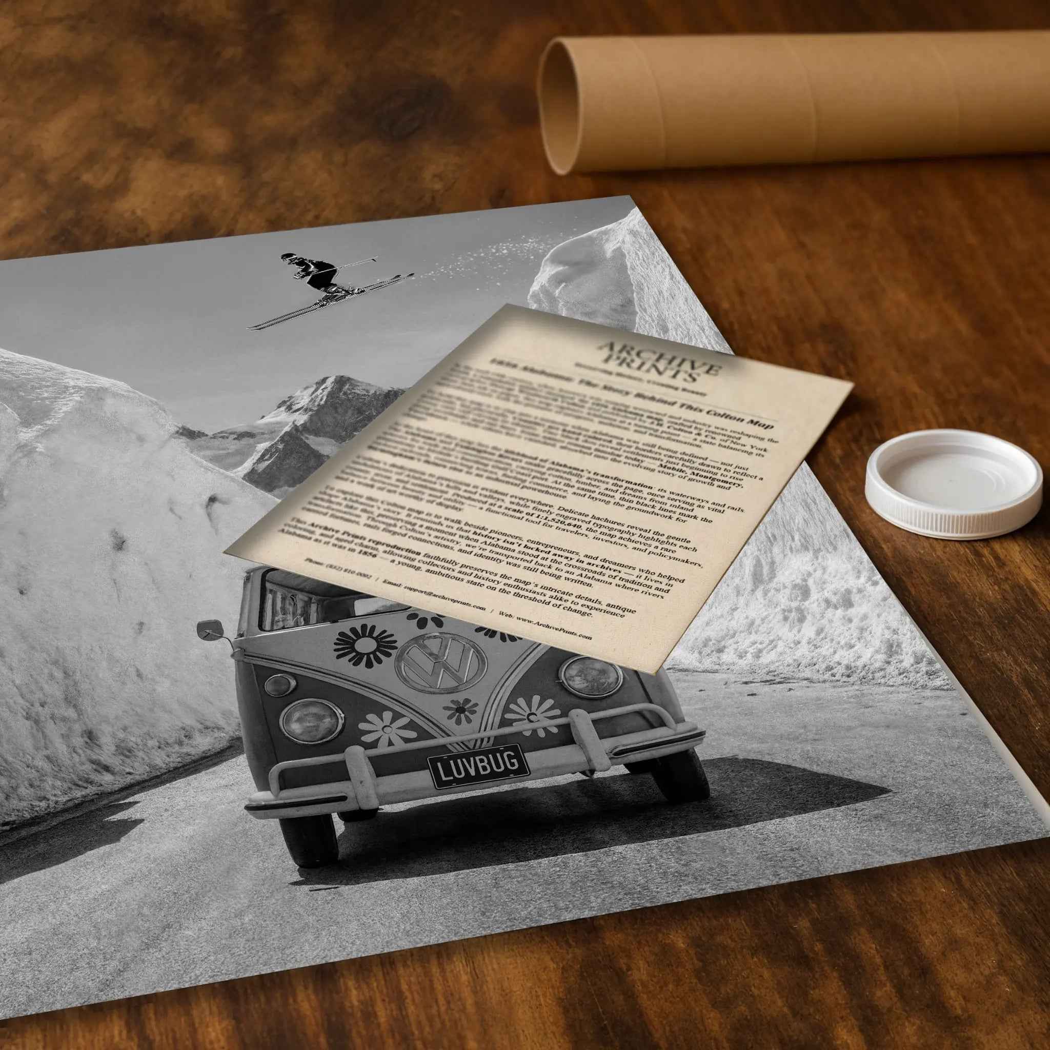 Vintage VW Bus Ski Photo - Flower Power Adventure Design