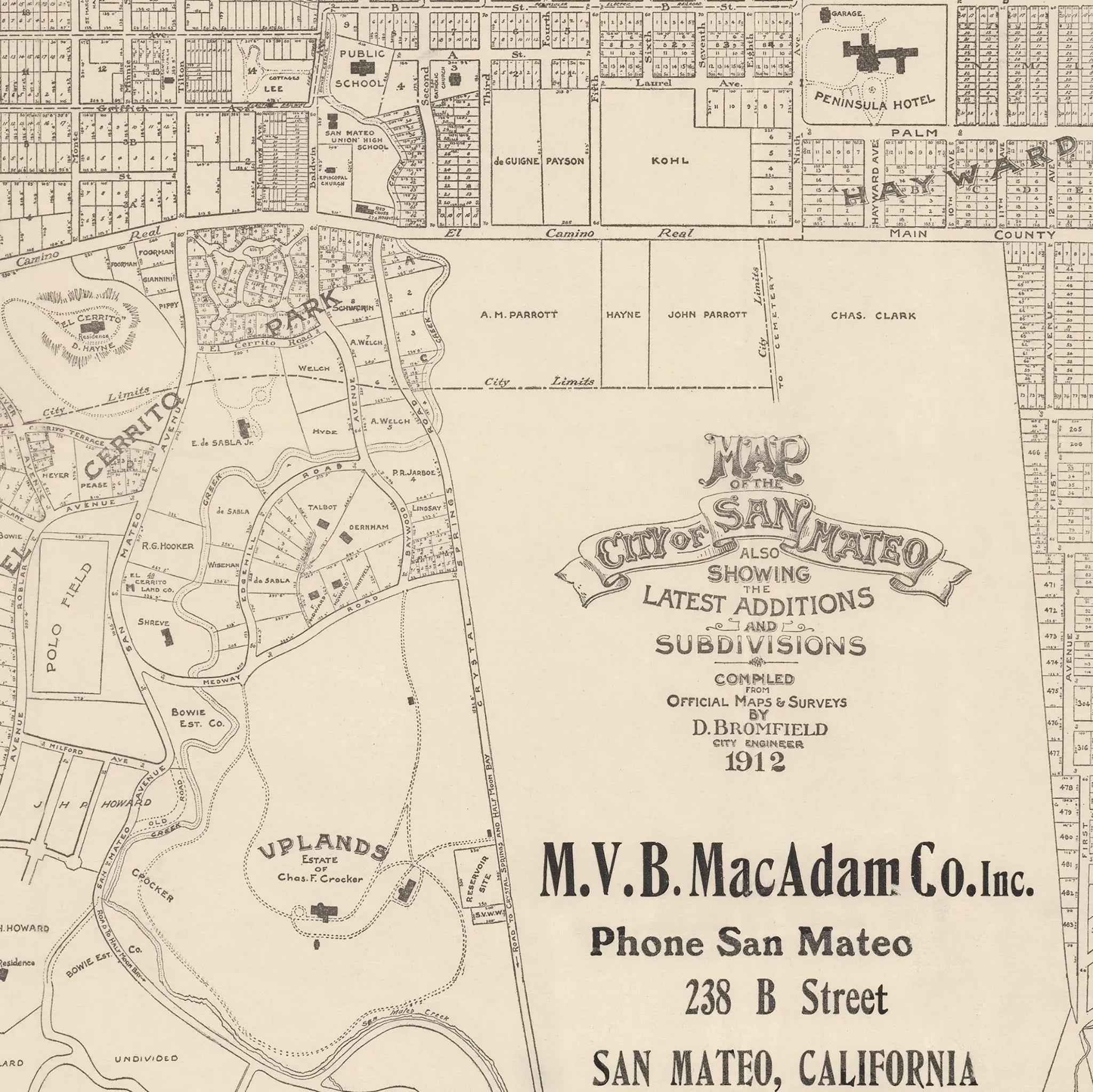 San Mateo Vintage Map - 1912 City Planning & Subdivisions Map