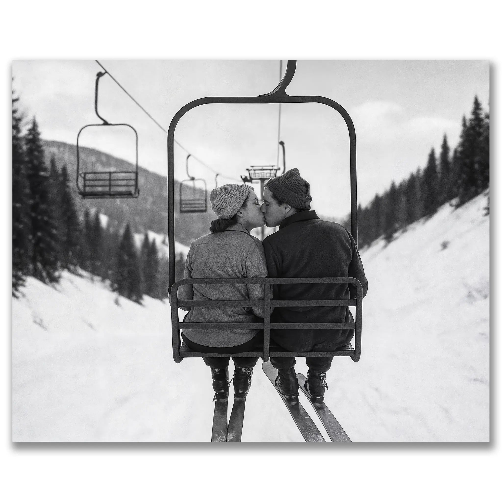 Romantic Chairlift Kiss Photograph - Main Image