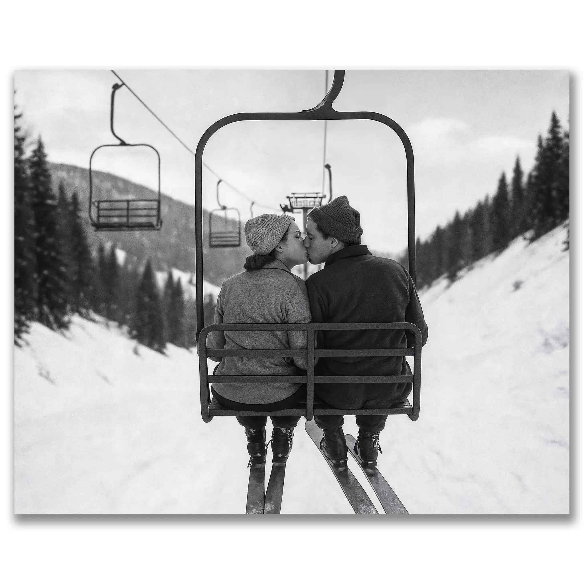 Romantic Chairlift Kiss Photograph - Capture Love Above the Mountains