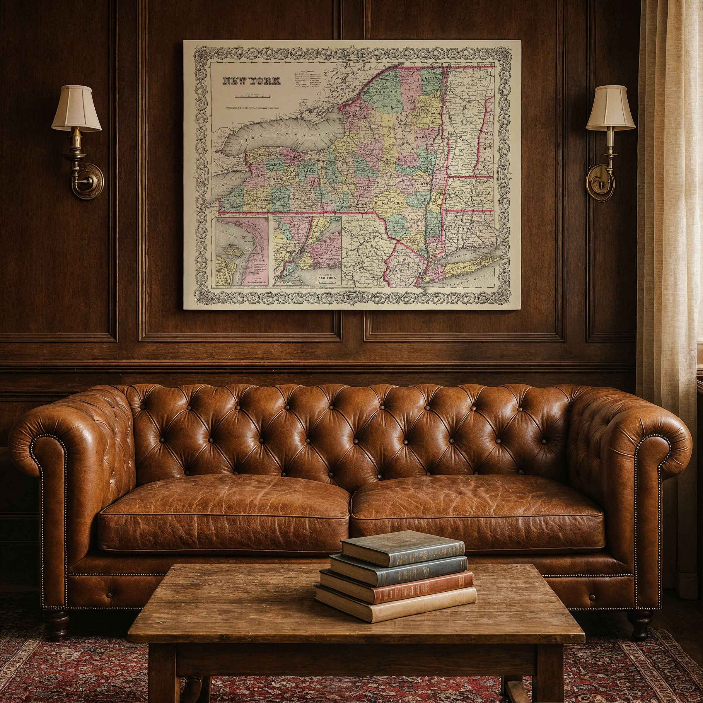 New York Map - Vintage State Map by Colton for Collectors and Decorators