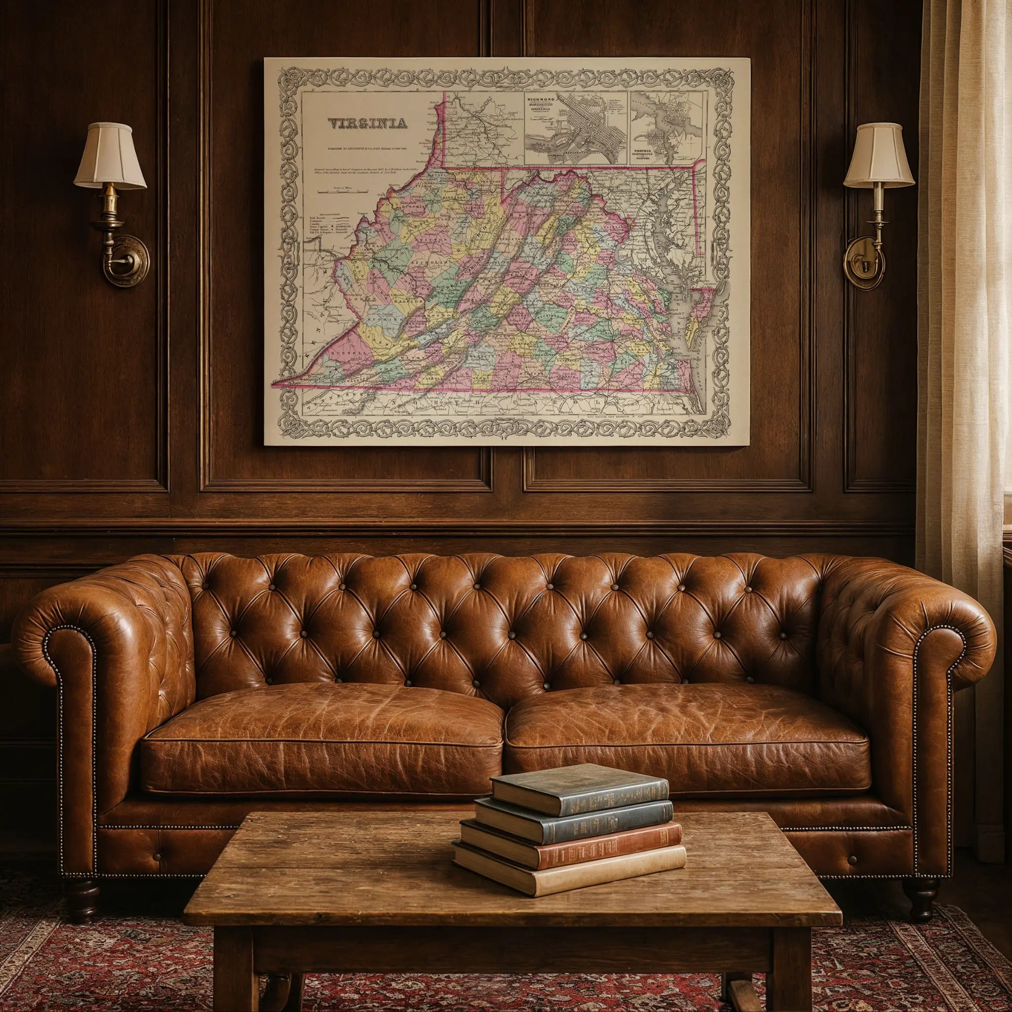 Virginia Map - Leather Couch Setting