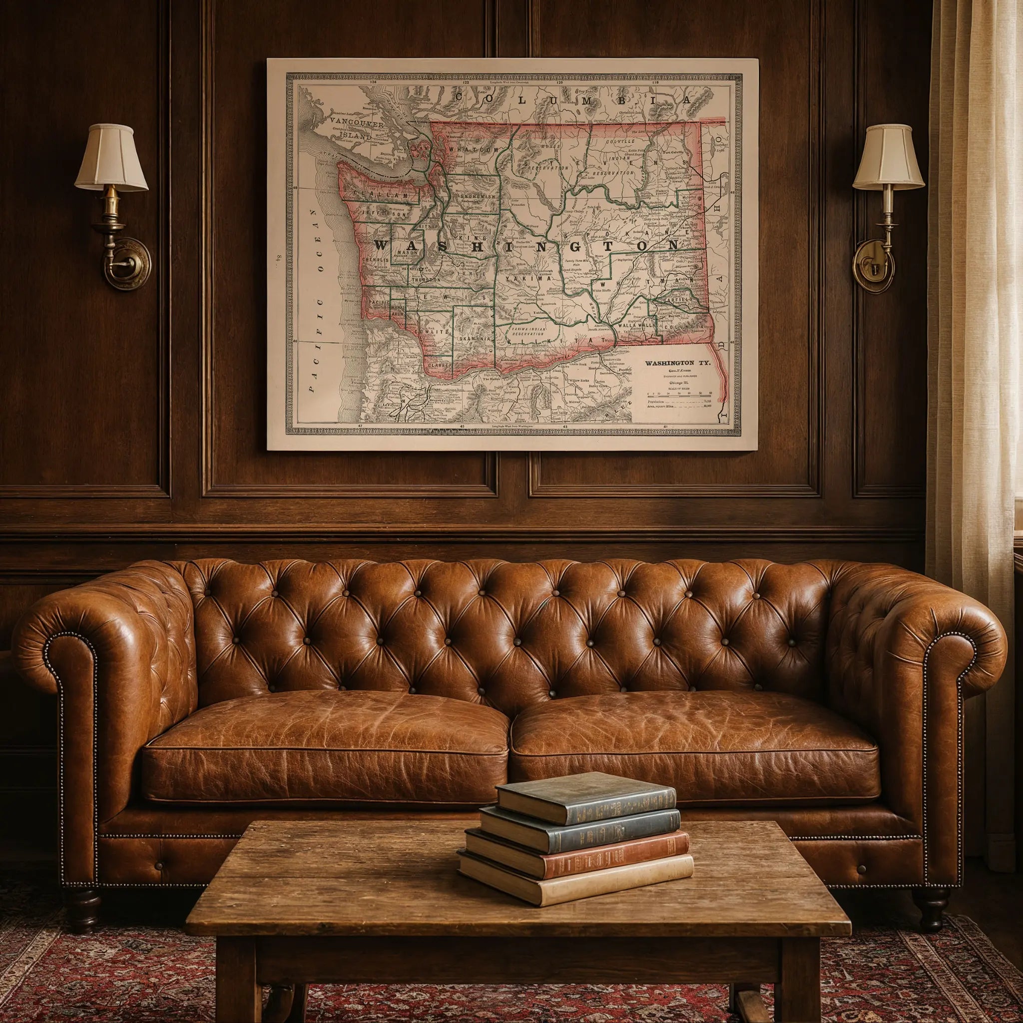 Washington Territory Map - Leather Couch Setting