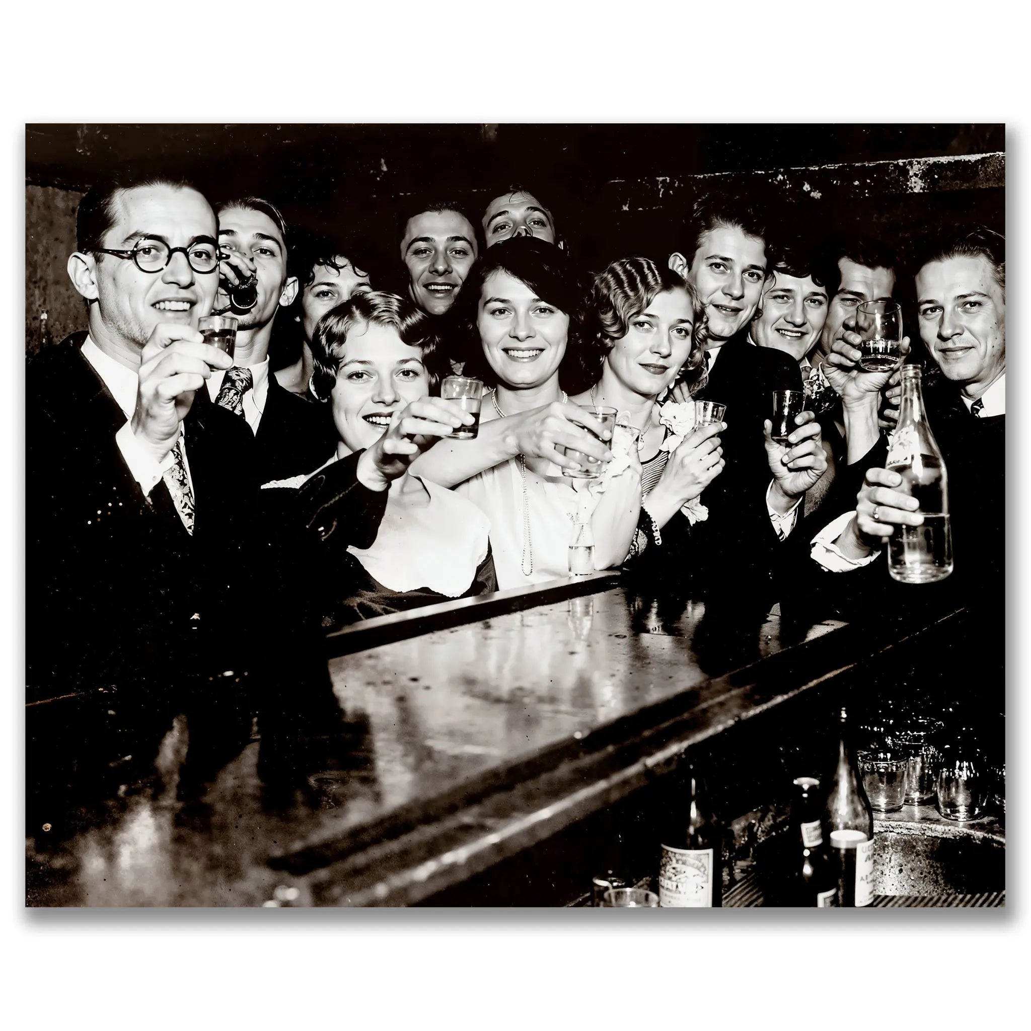 Historic December 5 1933 photograph showing group celebrating the end of prohibition with first legal toast in 13 years