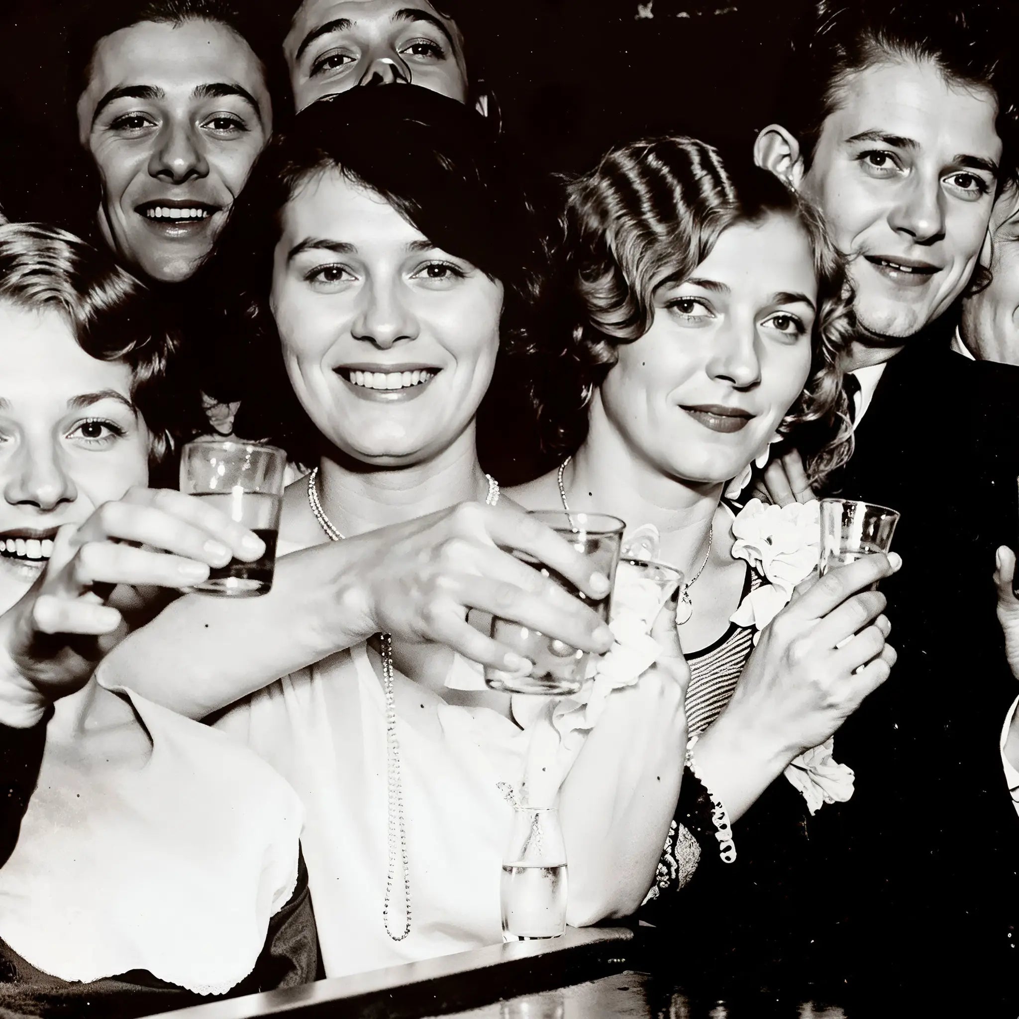 Close-up detail of December 5 1933 prohibition end celebration showing joyful expressions and historic toast