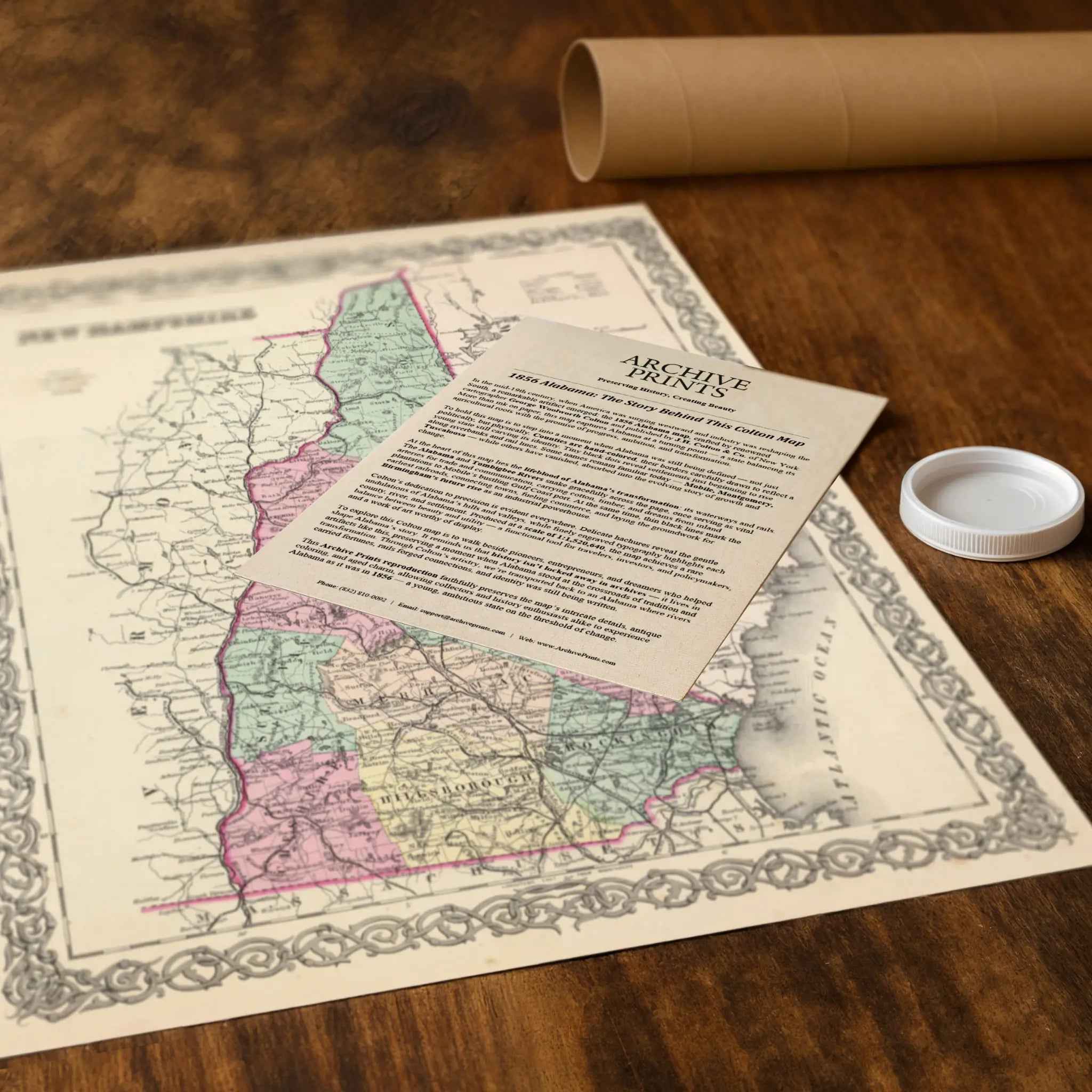 New Hampshire Map - Vintage 1856 Historical Map by Colton for Collectors and Decor