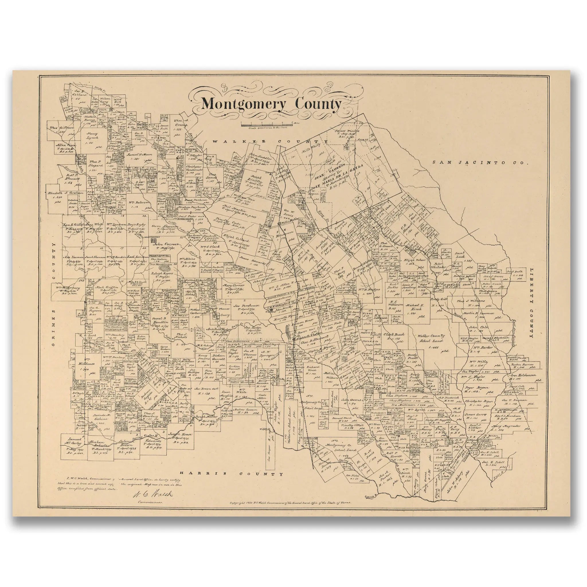 Montgomery County Map - Vintage 1880 Texas General Land Office Map