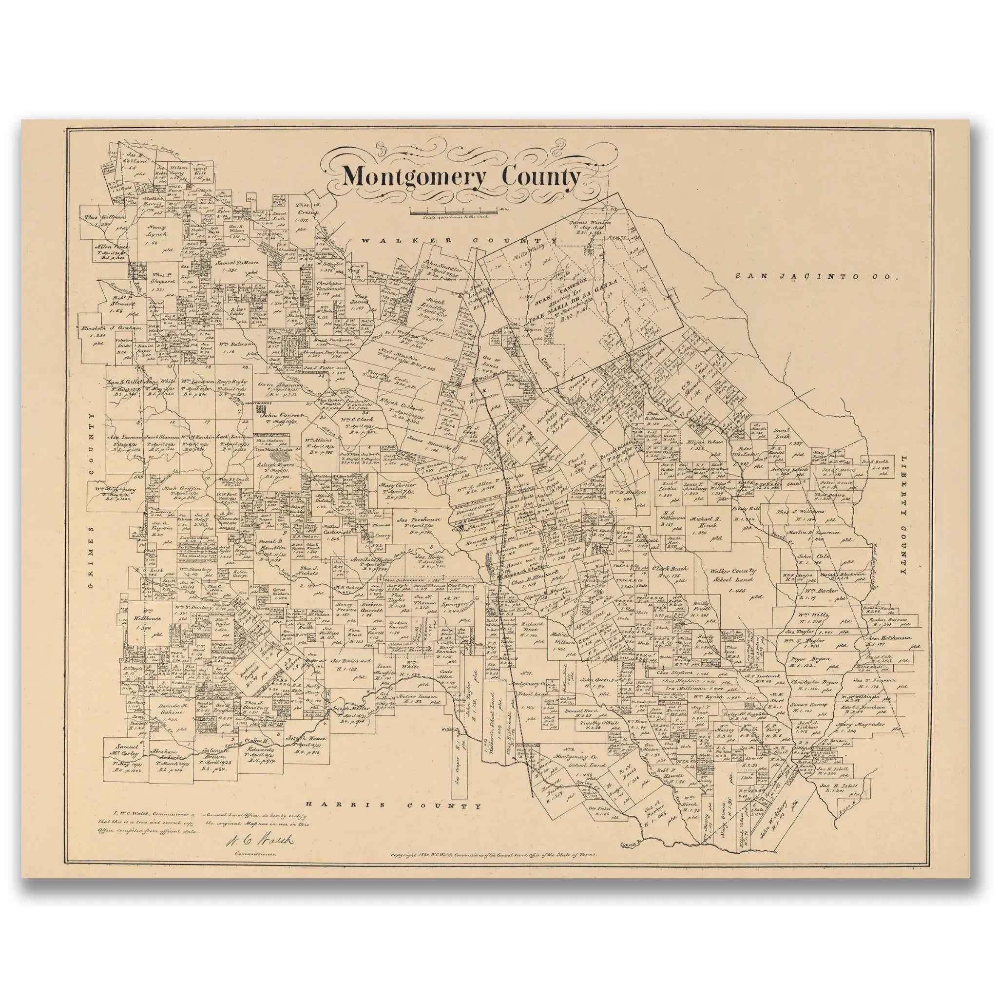 Montgomery County Vintage Map - Authentic 1880 Texas General Land Office Design