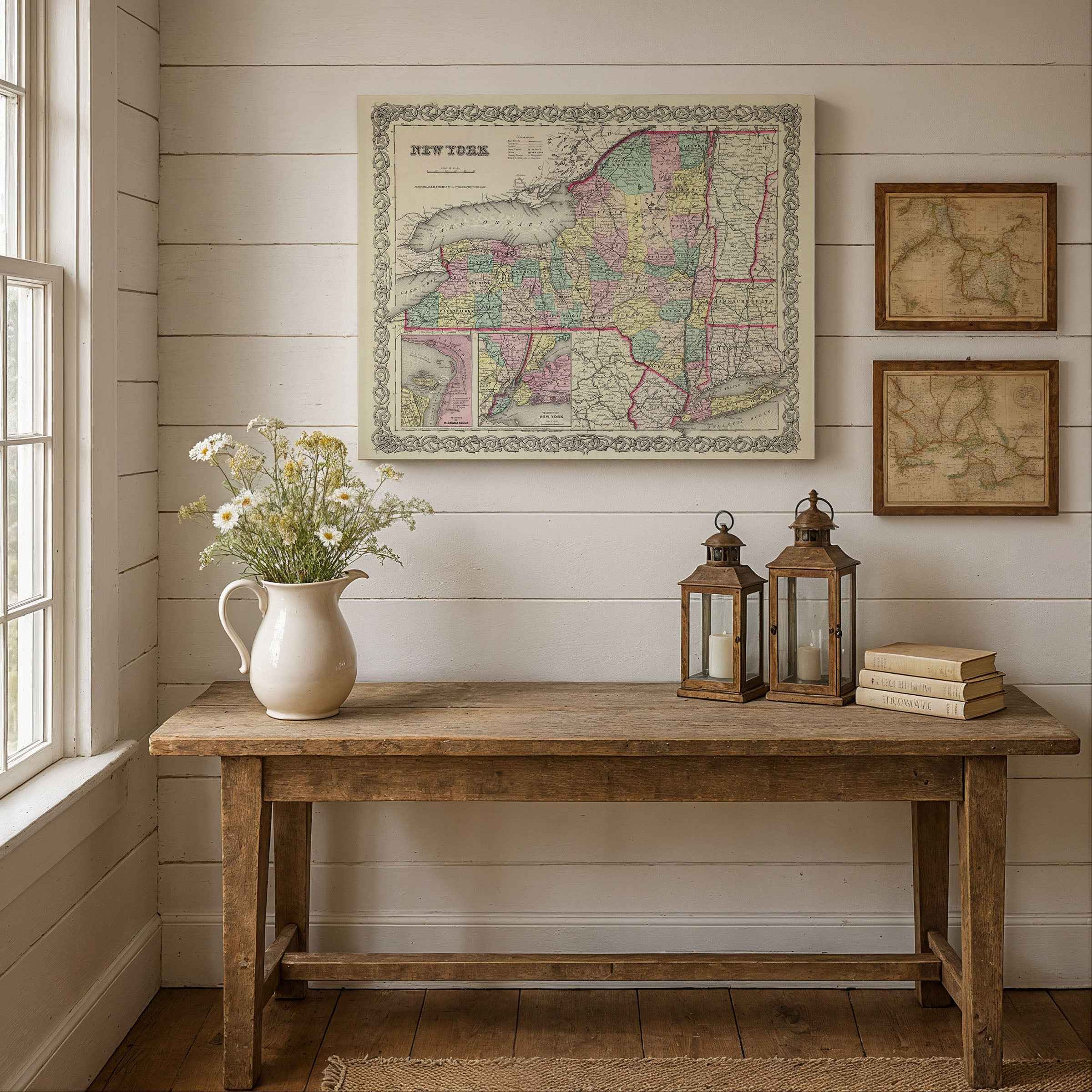 New York Map - Vintage State Map by Colton for Collectors and Decorators