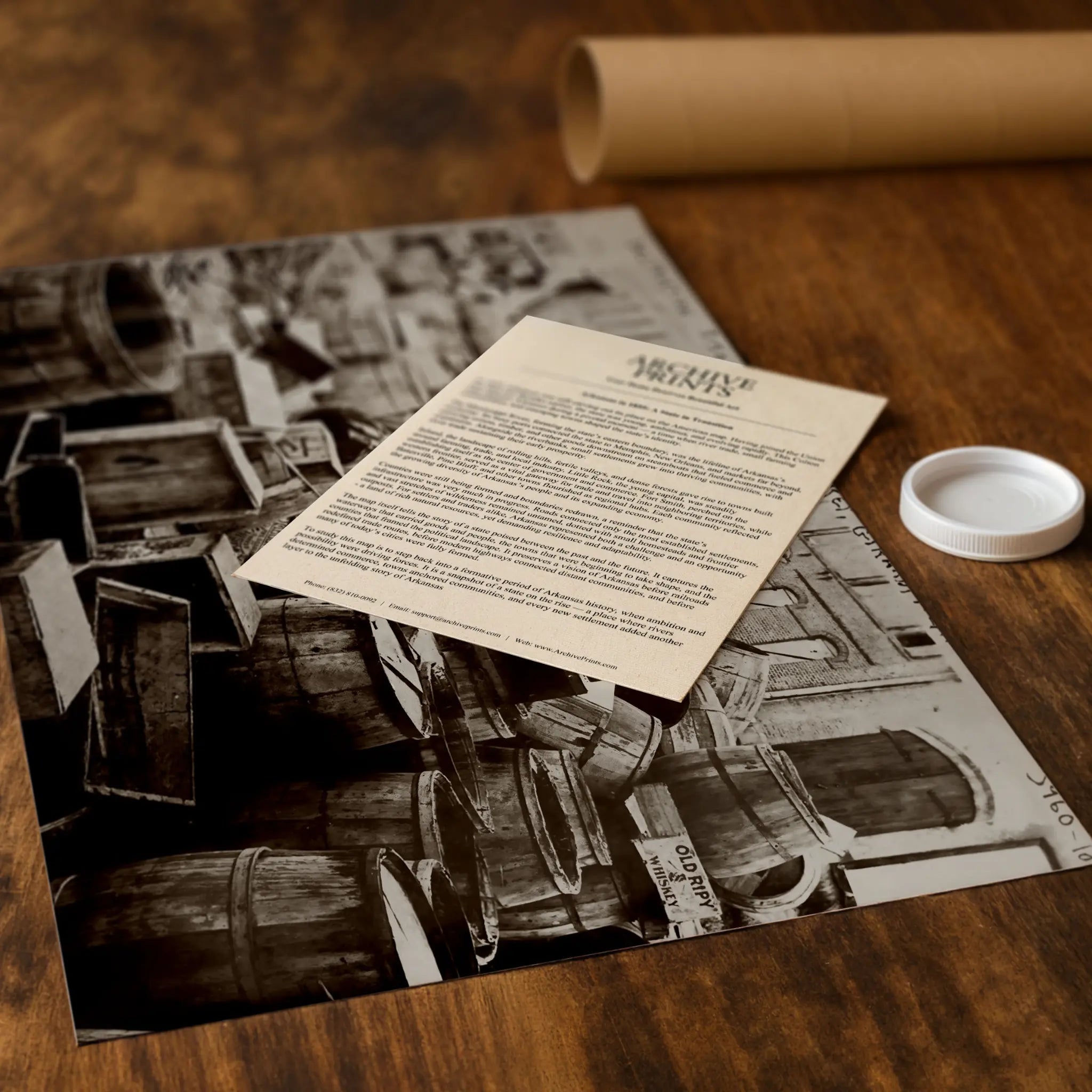 Professional packaging for prohibition photograph with tube and historical documentation materials