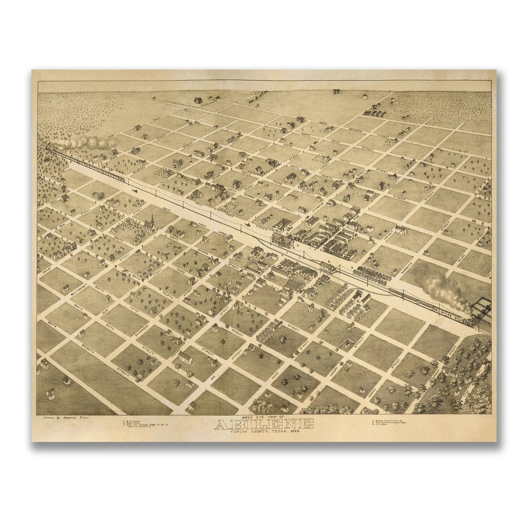 Abilene Vintage Map - Authentic 1883 Texas Historical City Map