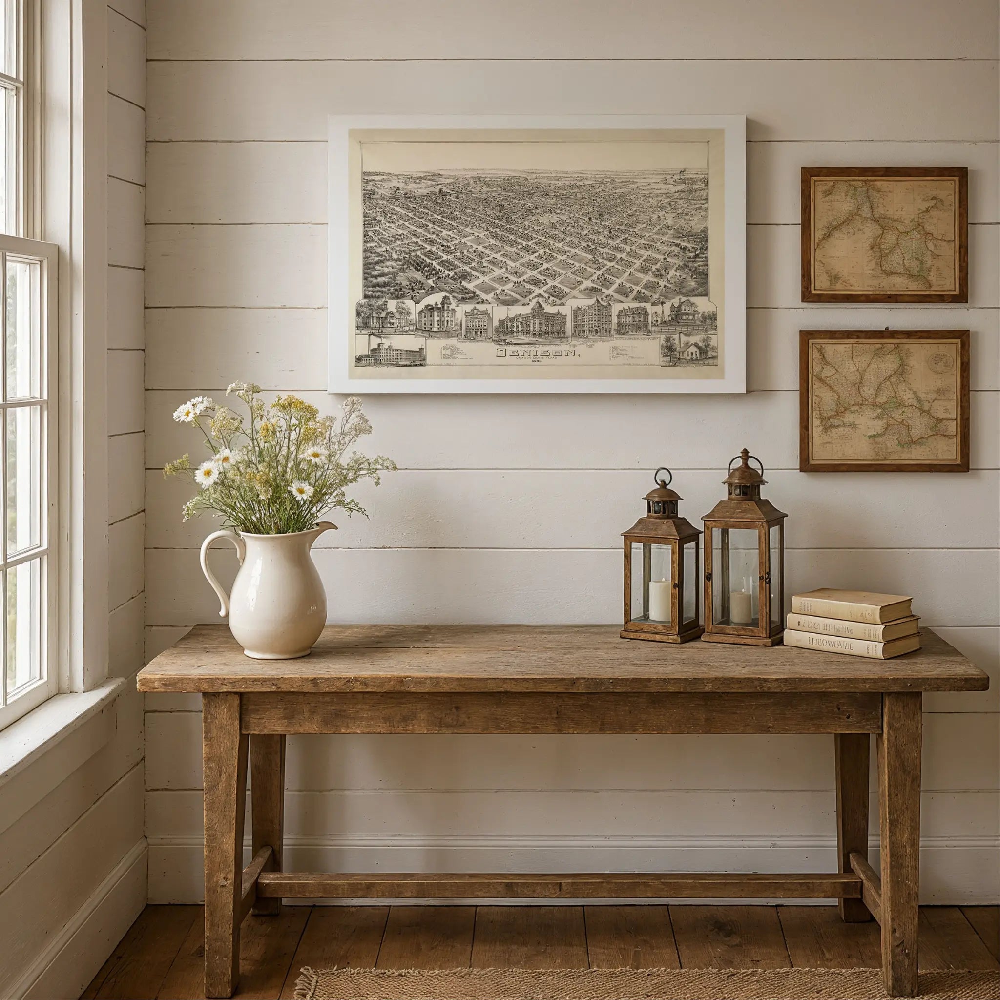 Denison Bird's-Eye Map - Vintage 1891 Texas Historical City Map