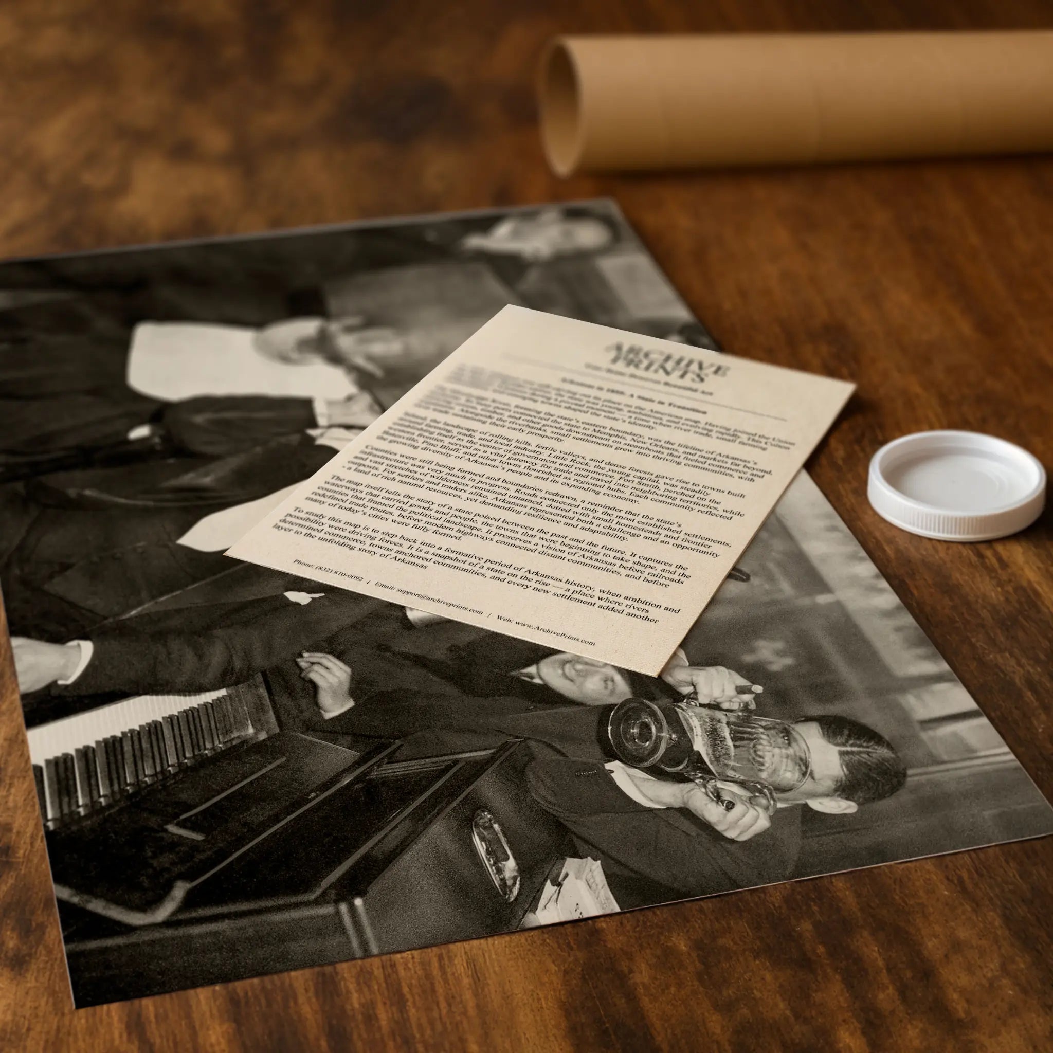 Professional packaging for prohibition speakeasy musicians photograph with tube and historical documentation materials