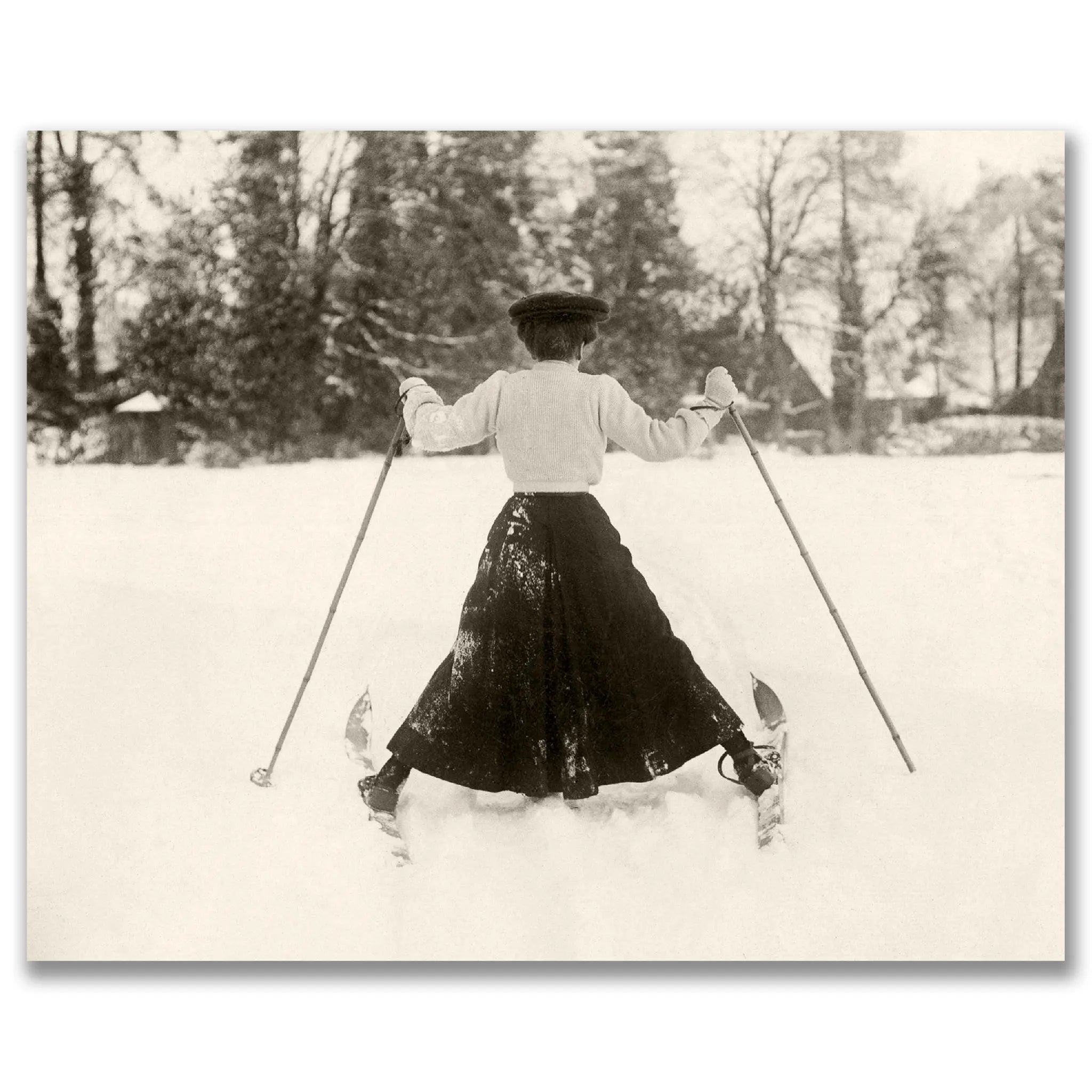 Victorian Woman Skiing in Dress - Historic Winter Sports Photography - Main Image