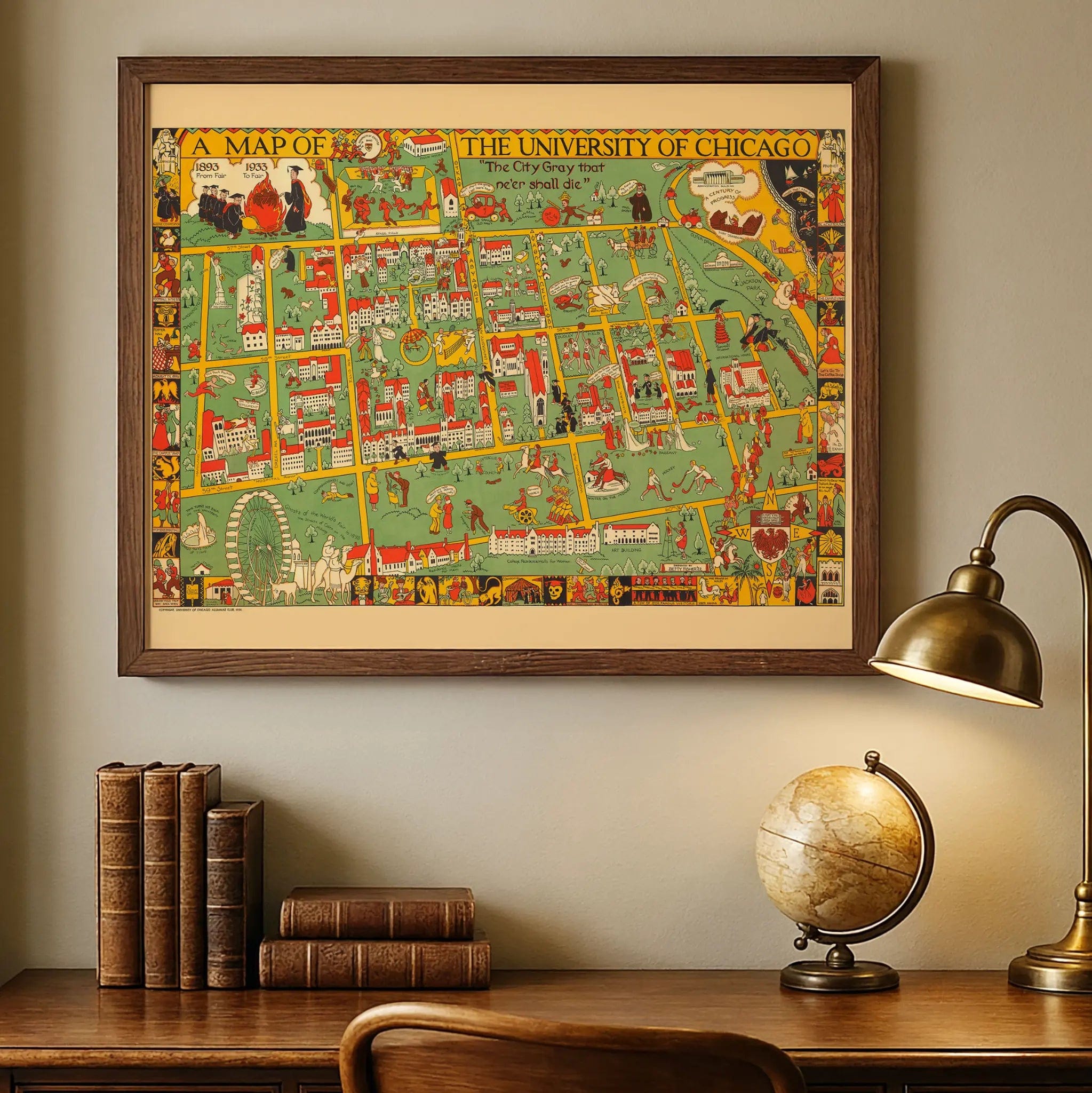 University of Chicago Vintage Map - 1932 Illustrated Campus Map - Archive Prints