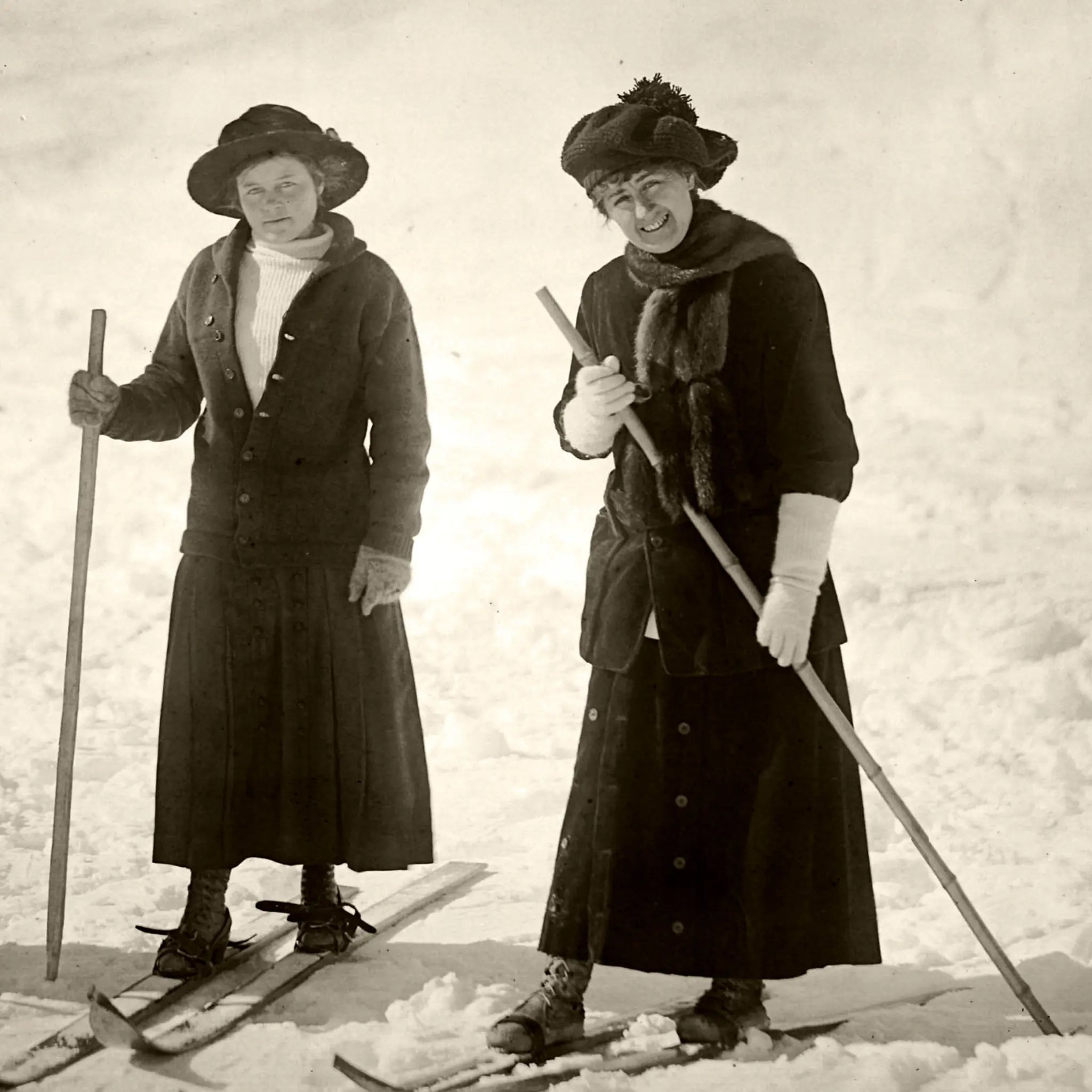 Victorian Women Skiers Portrait Detail